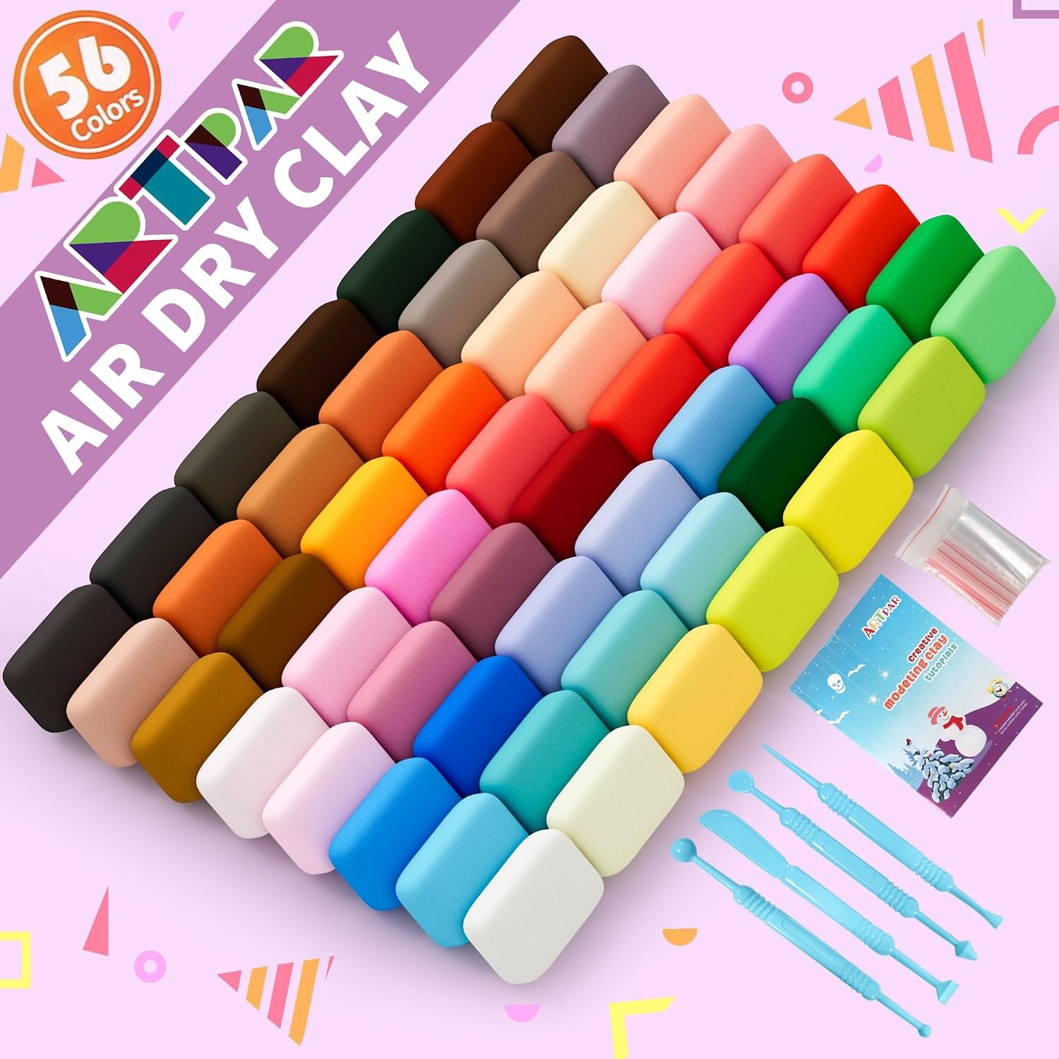 Air Dry Clay Kit, 56 Colors with 4 Sculpting Tools, detail view