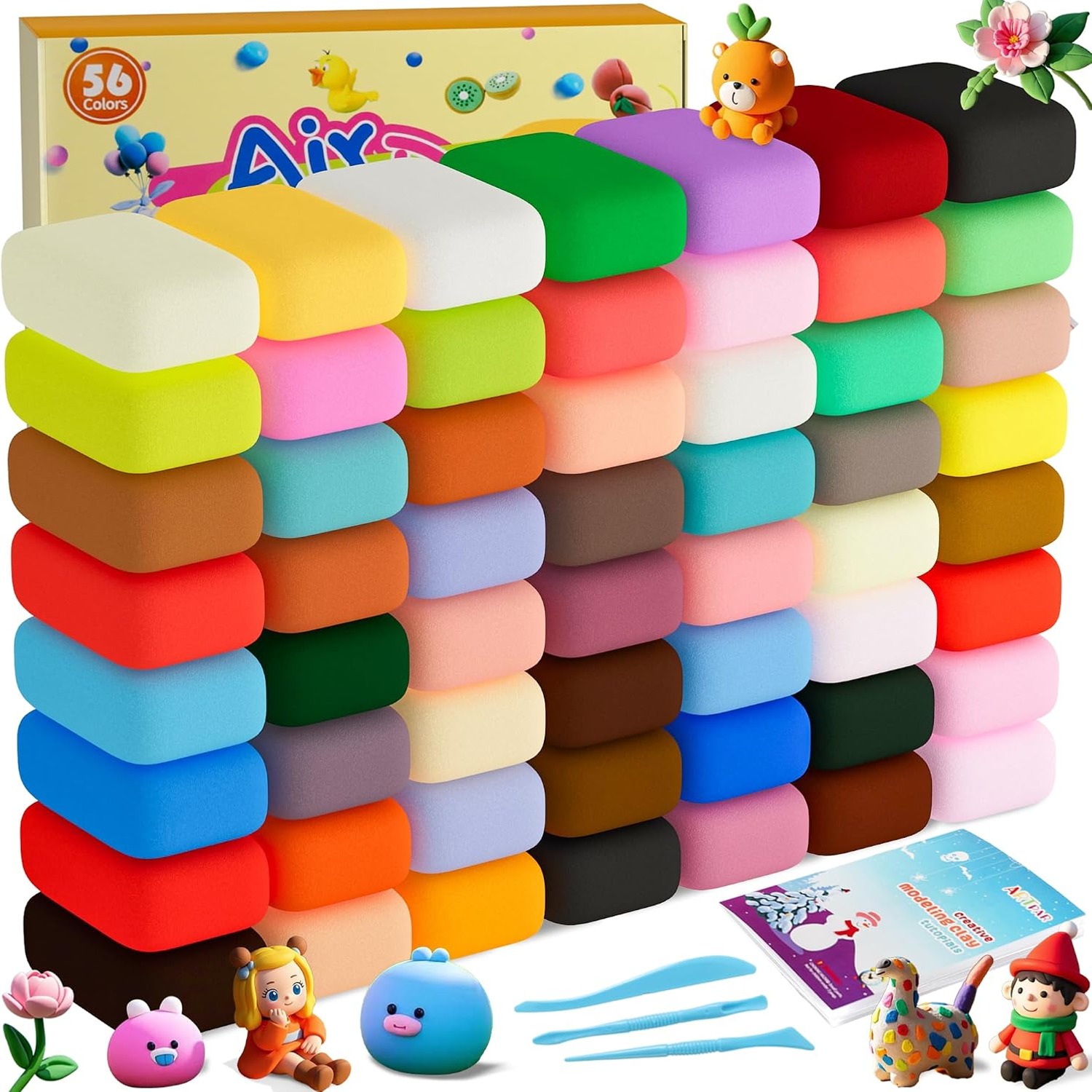Air Dry Clay Kit, 56 Colors with 4 Sculpting Tools, from Toy Warehouse
