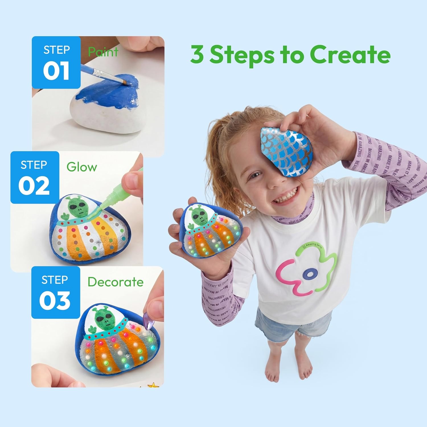 Glow in the Dark Rock Painting Kit (44 Pieces), detail view