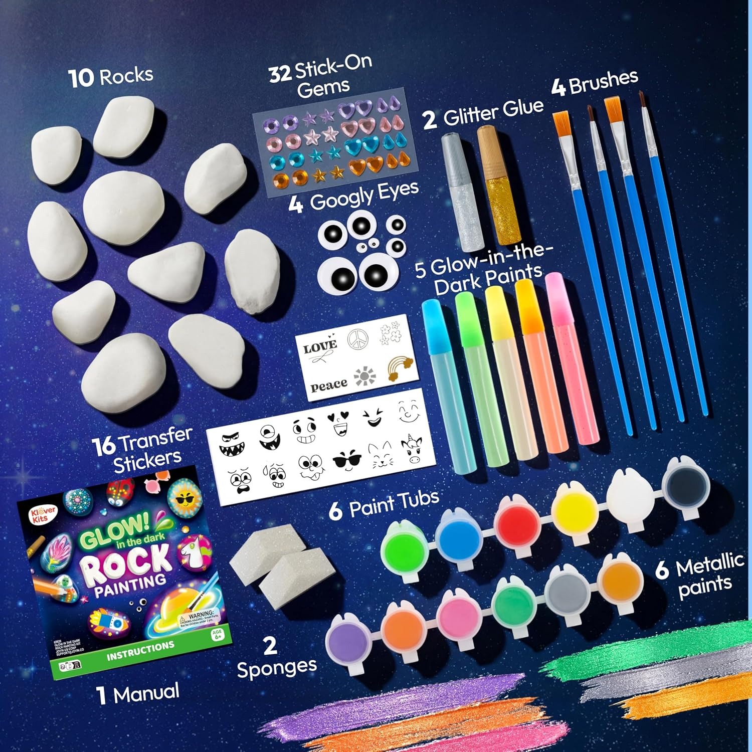 Glow in the Dark Rock Painting Kit (44 Pieces)