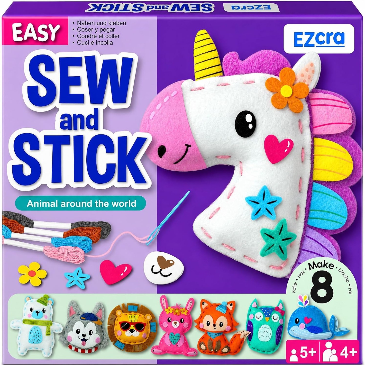 Unicorn Sewing Kit for Kids with 8 Felt Animal Projects: image 1