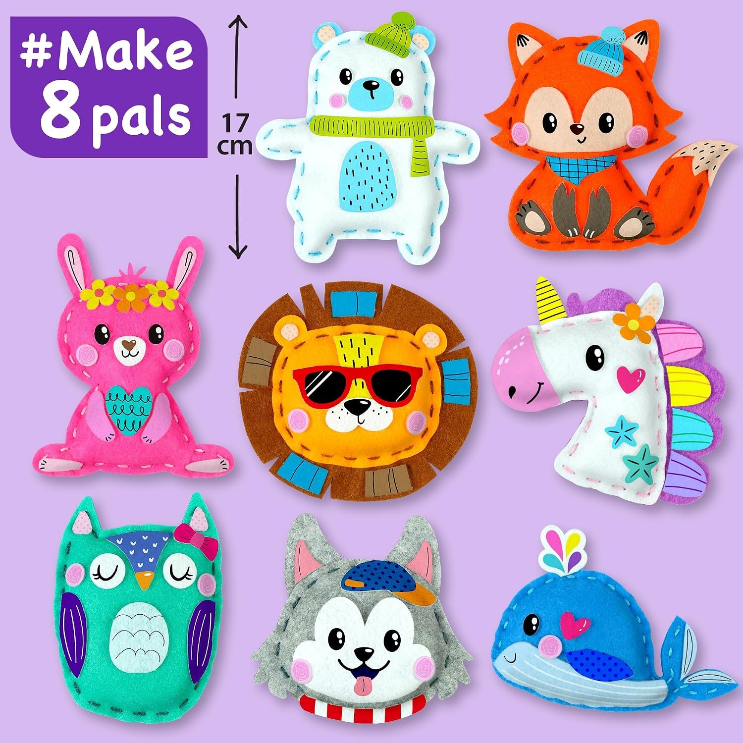 Unicorn Sewing Kit for Kids with 8 Felt Animal Projects
