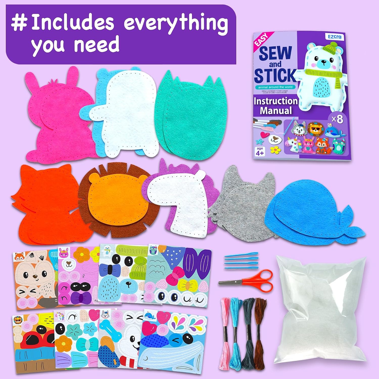 Unicorn Sewing Kit for Kids with 8 Felt Animal Projects