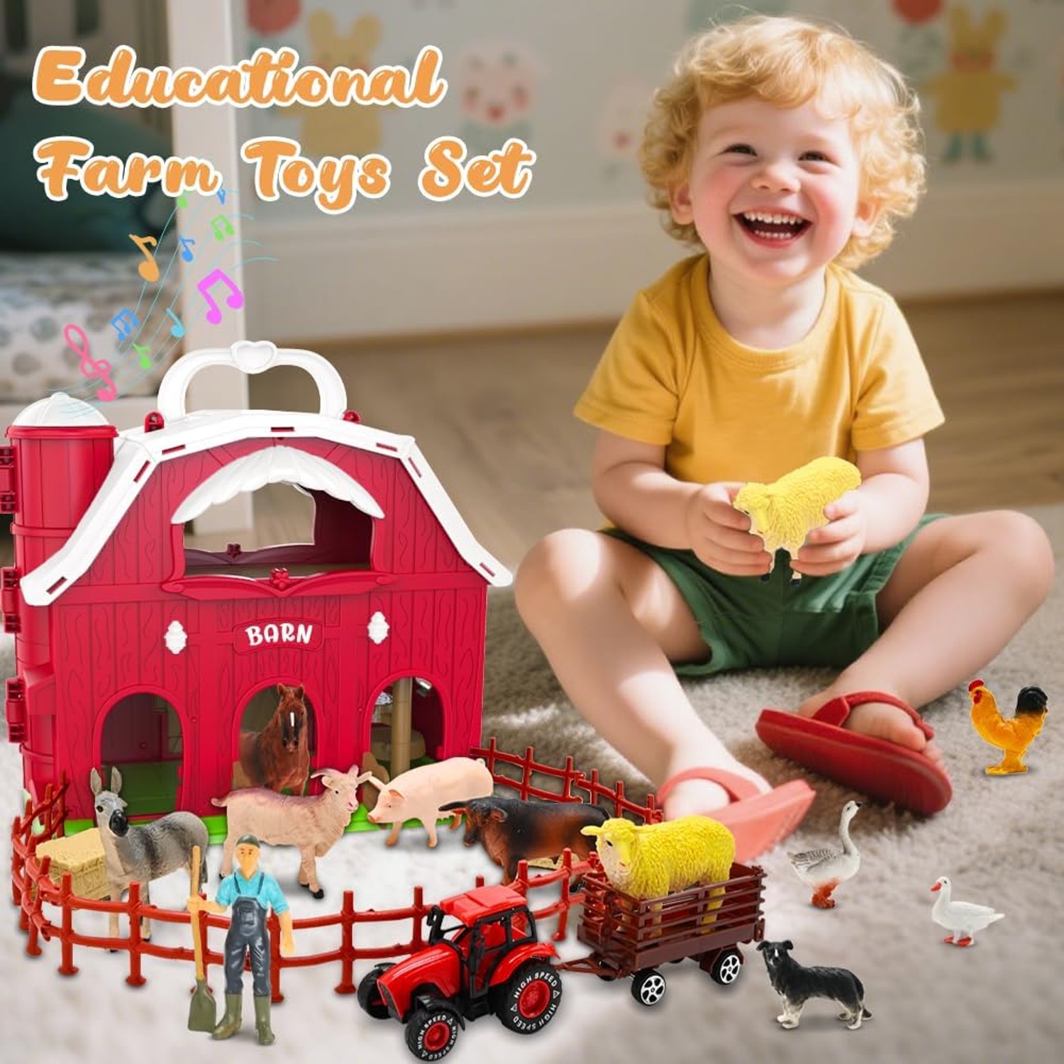 Musical Red Barn Farm Animal Playset (24 Pieces)