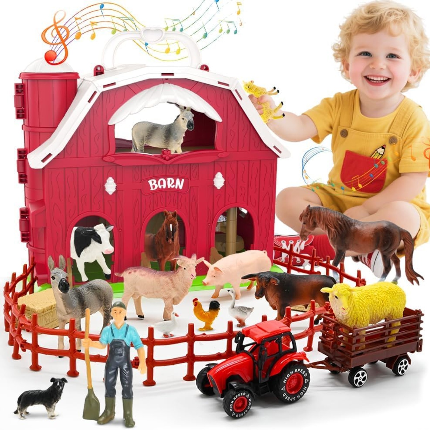 Musical Red Barn Farm Animal Playset (24 Pieces)
