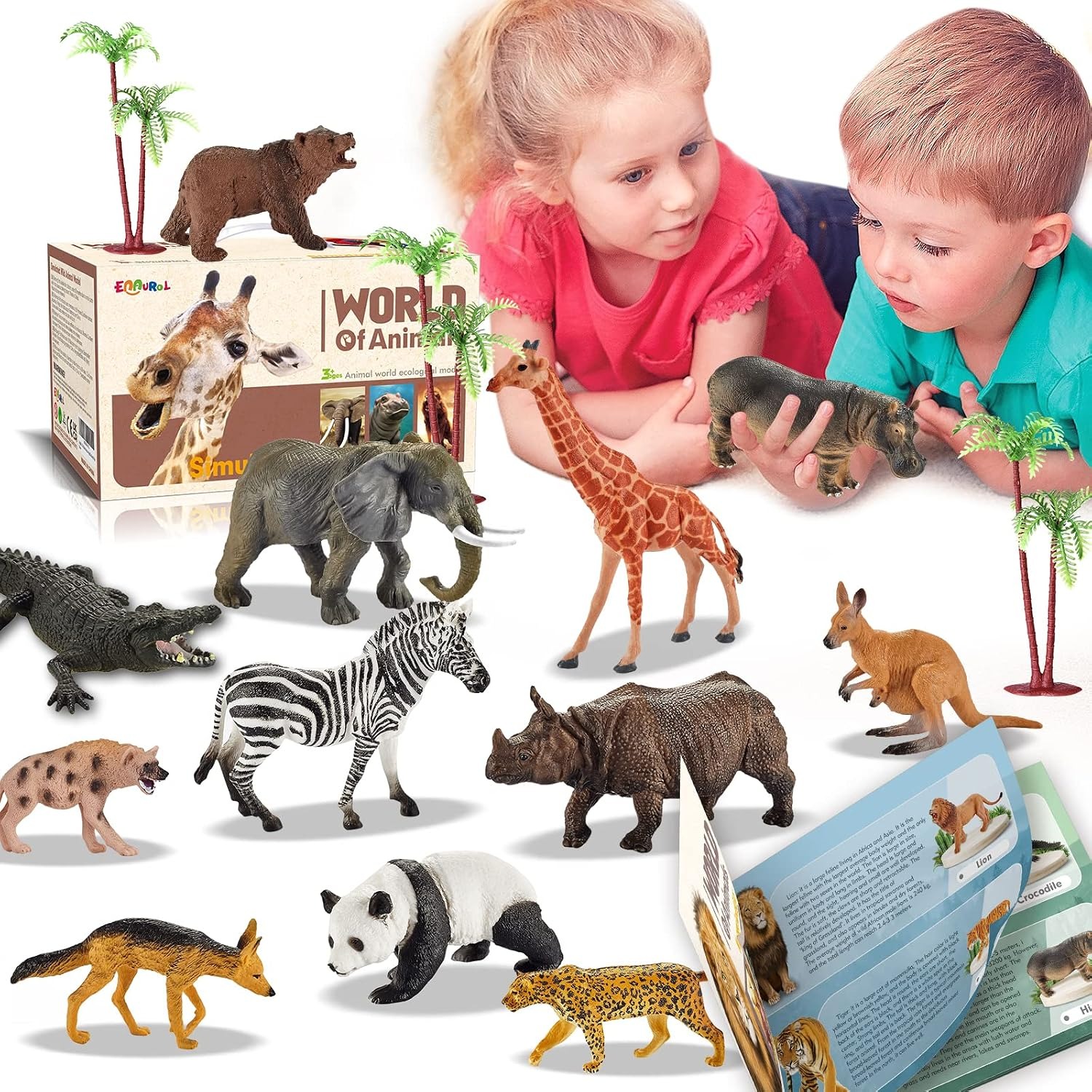 31-Piece Safari Animal Playset with Trees and Carry Box