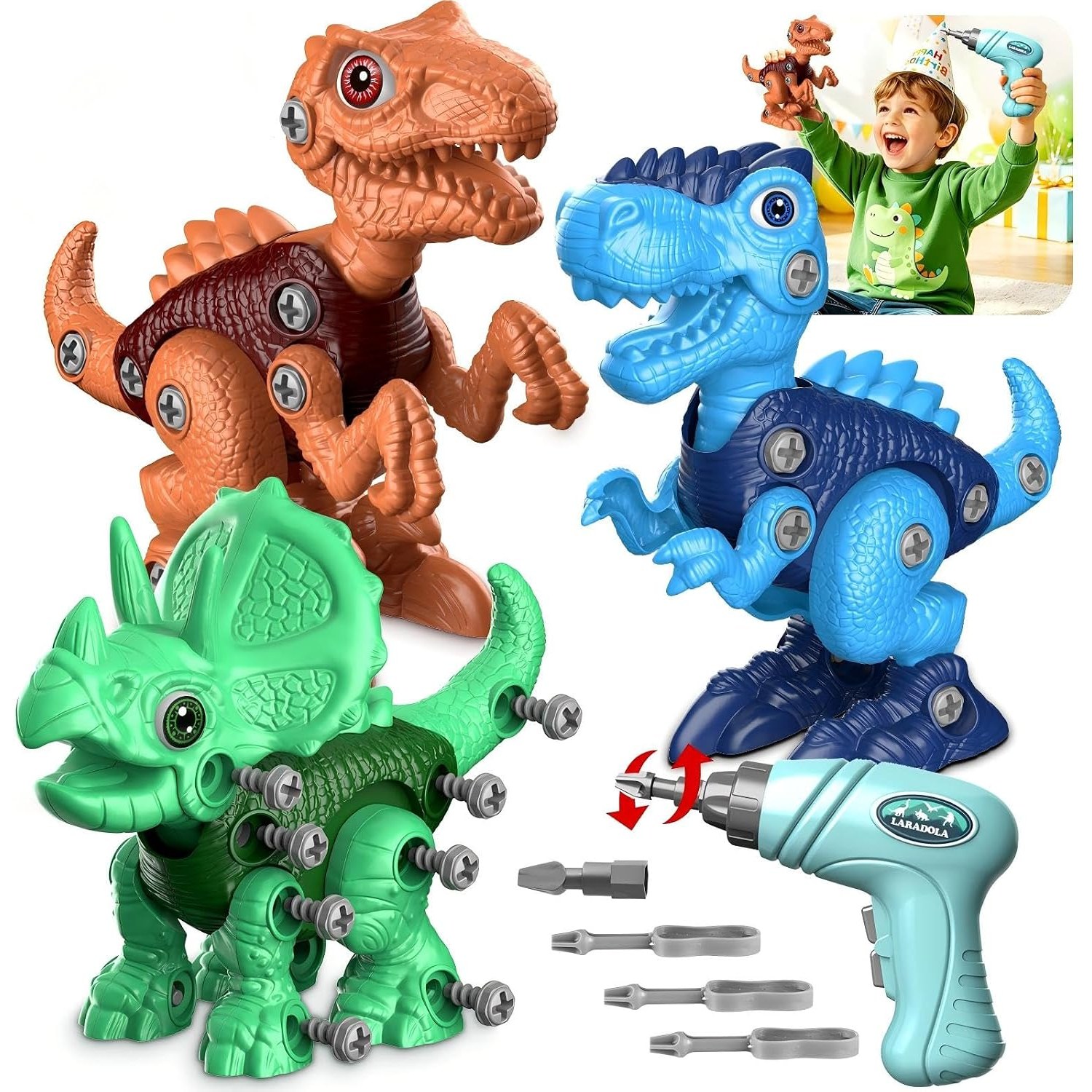 Take Apart Dinosaur Set with Electric Drill (3 Dinosaurs)