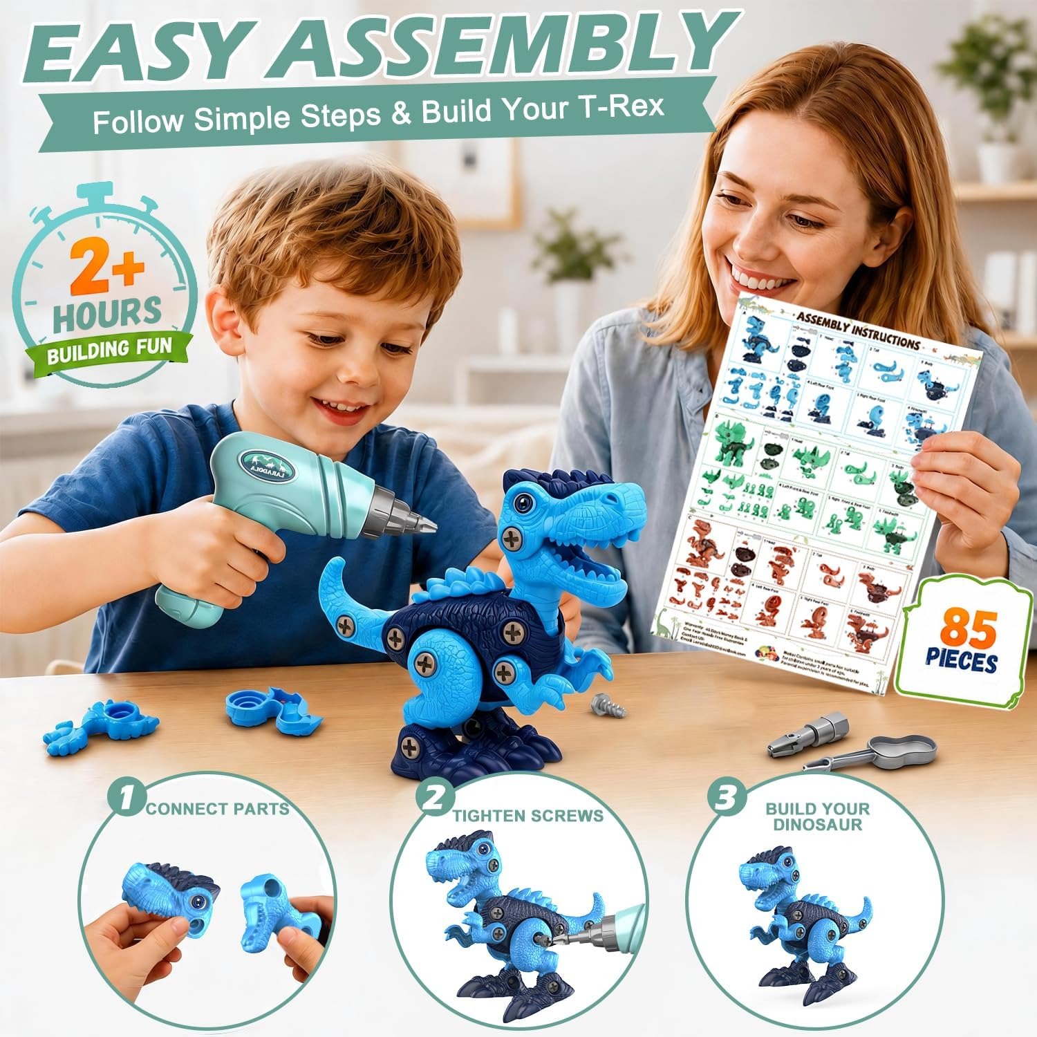 Take Apart Dinosaur Set with Electric Drill (3 Dinosaurs): image 2