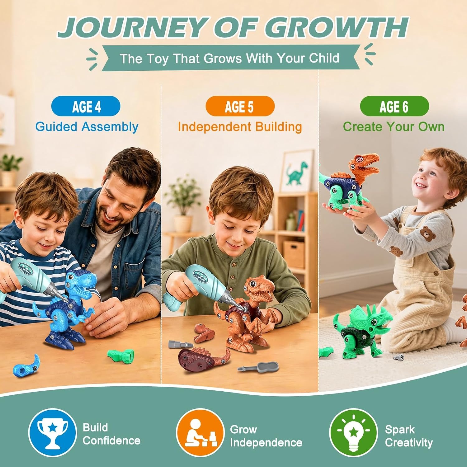 Take Apart Dinosaur Set with Electric Drill (3 Dinosaurs): image 3