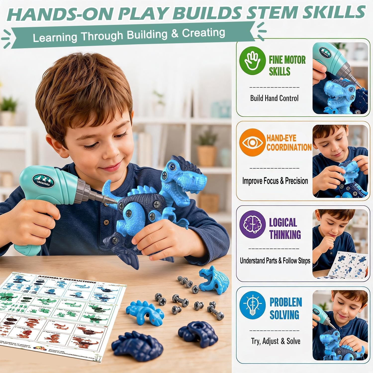 Take Apart Dinosaur Set with Electric Drill (3 Dinosaurs): image 4