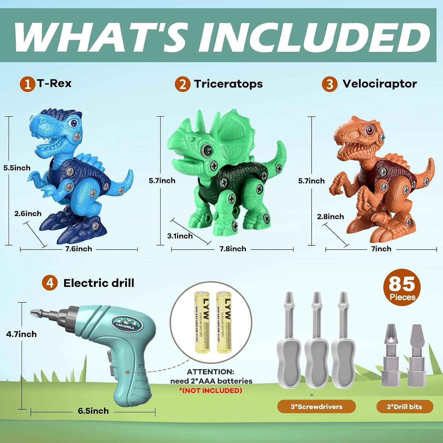 Take Apart Dinosaur Set with Electric Drill (3 Dinosaurs): image 8