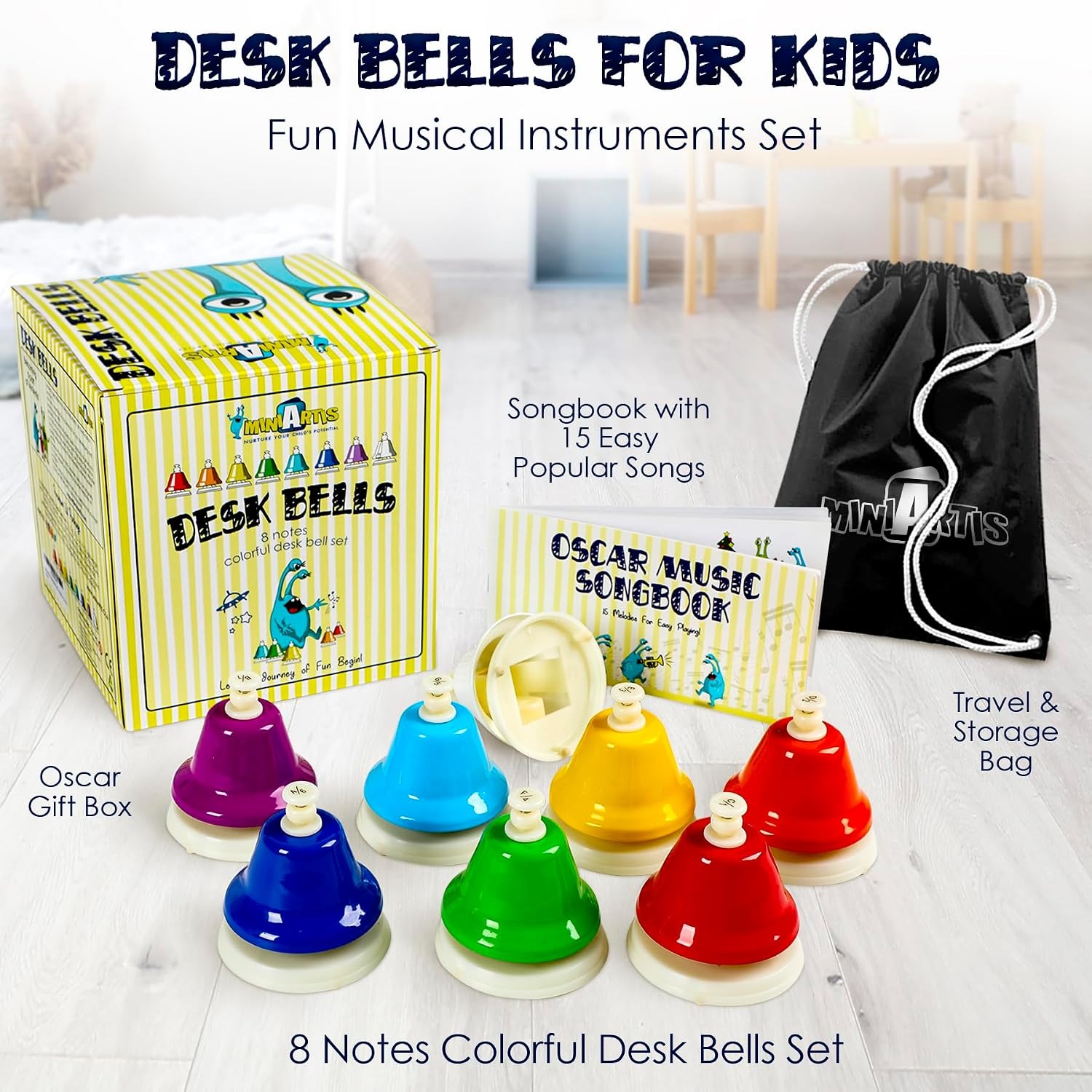 8 Note Desk Bells Set with Songbook and Case
