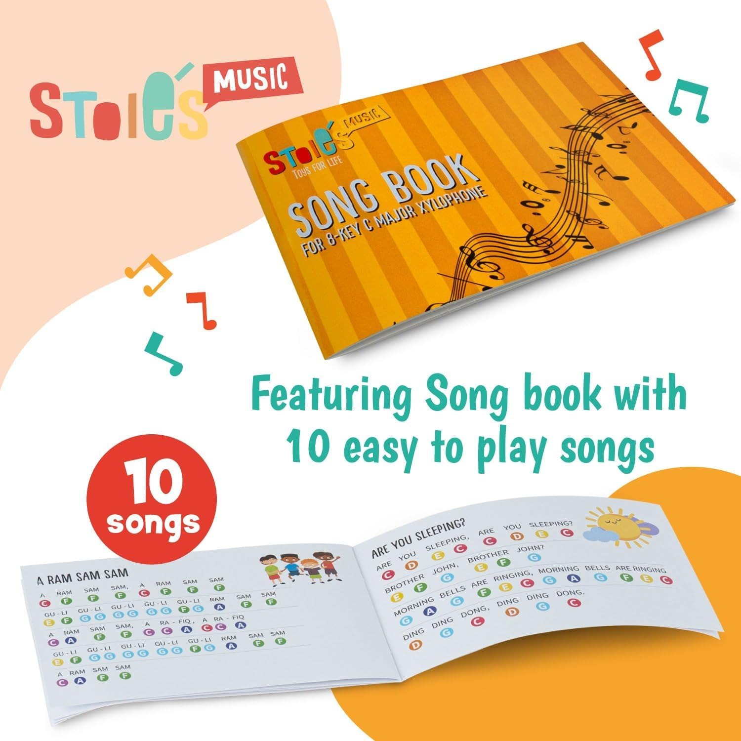 Rainbow 8-Note Wooden Xylophone with Mallets and Songbook