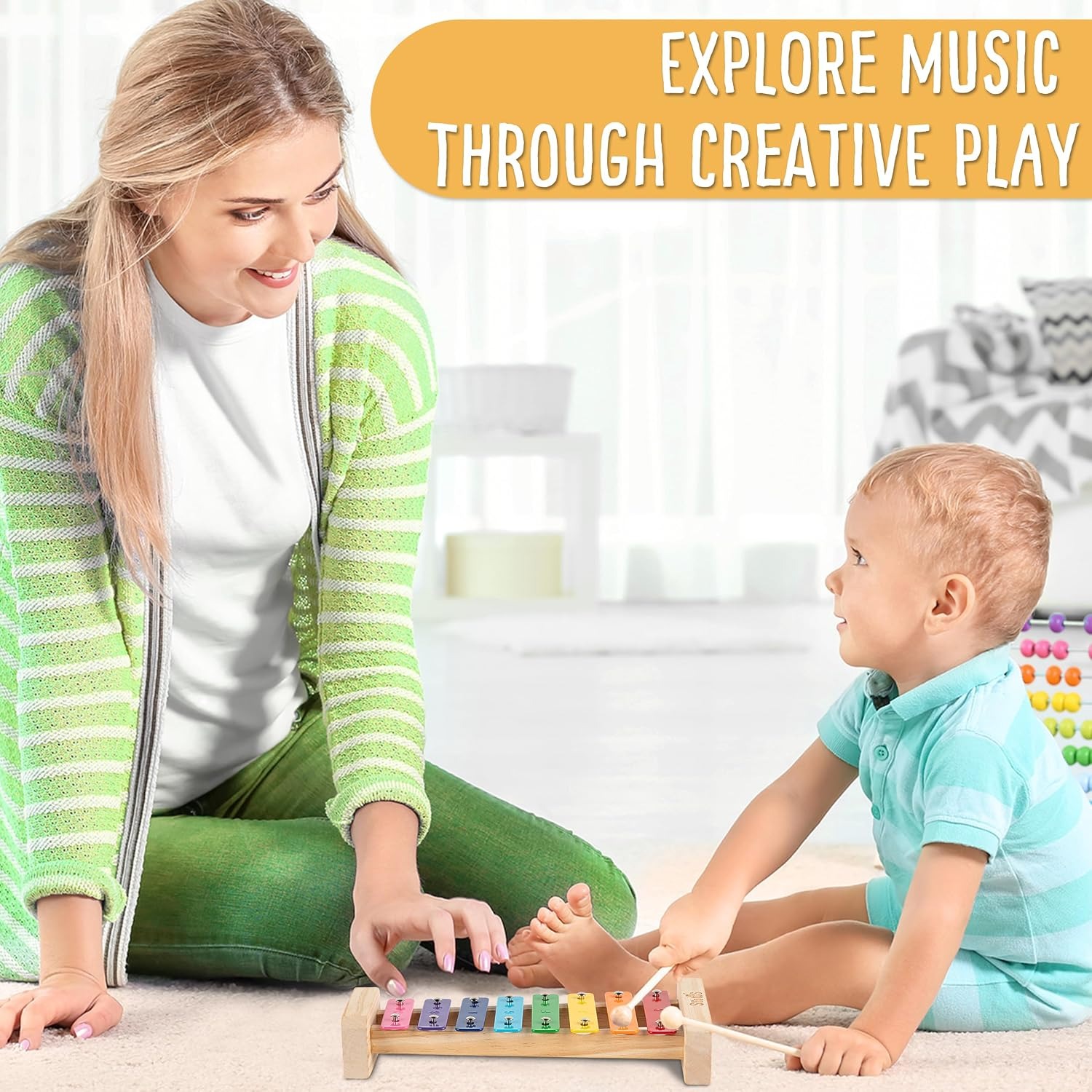 Rainbow 8-Note Wooden Xylophone with Mallets and Songbook: image 8