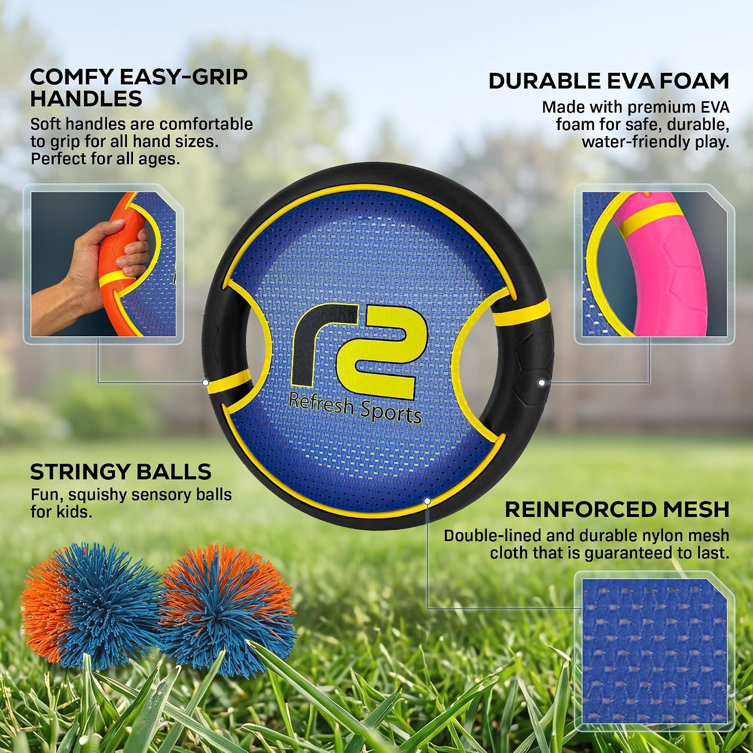 Bouncy Paddle Ball Game Set with Trampoline Paddles and Stringy Balls