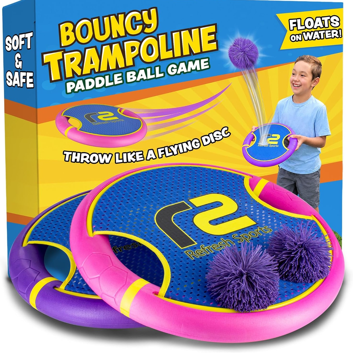 Bouncy Paddle Ball Game Set with Trampoline Paddles and Stringy Balls