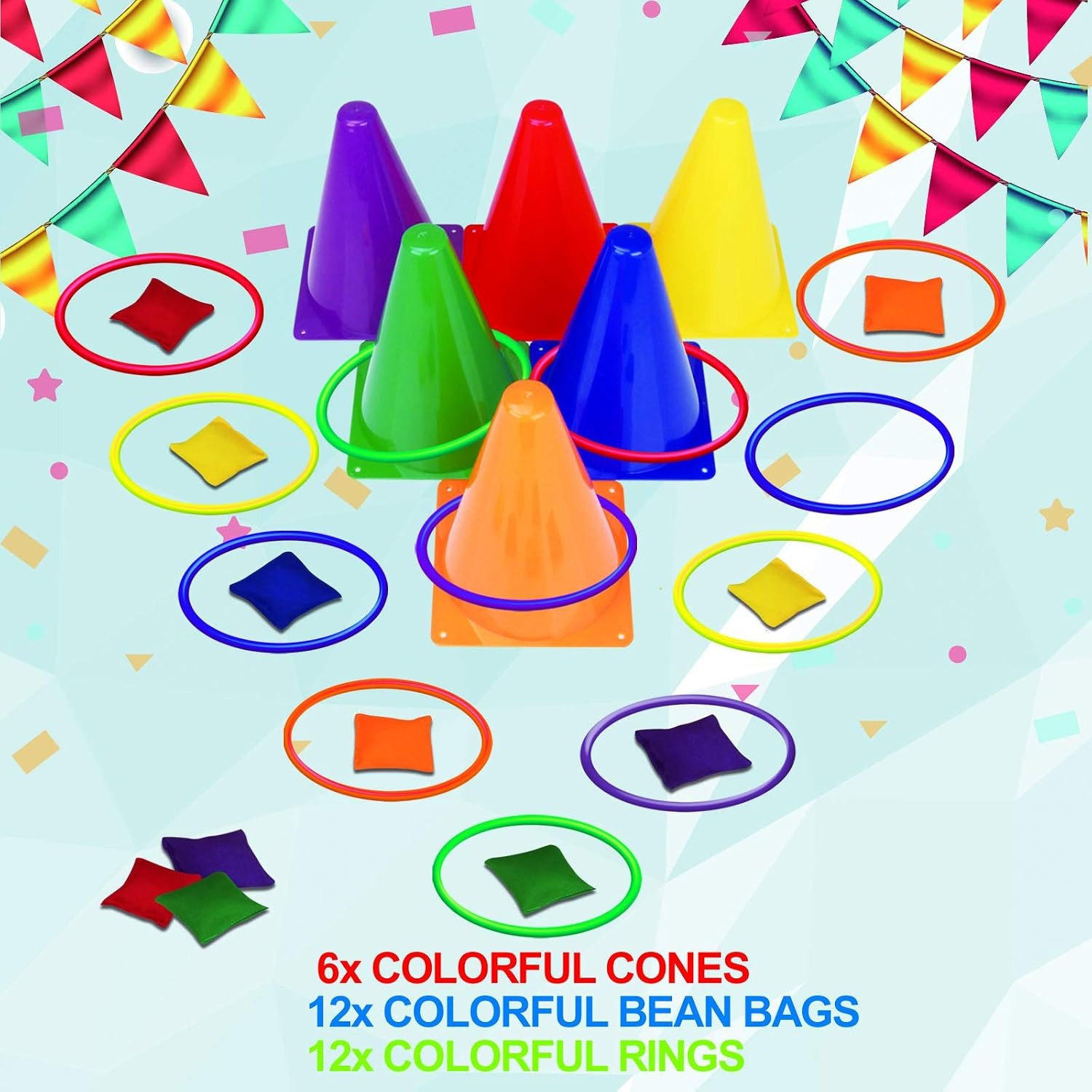 3-in-1 Carnival Games Set with Rings, Bean Bags and Cones