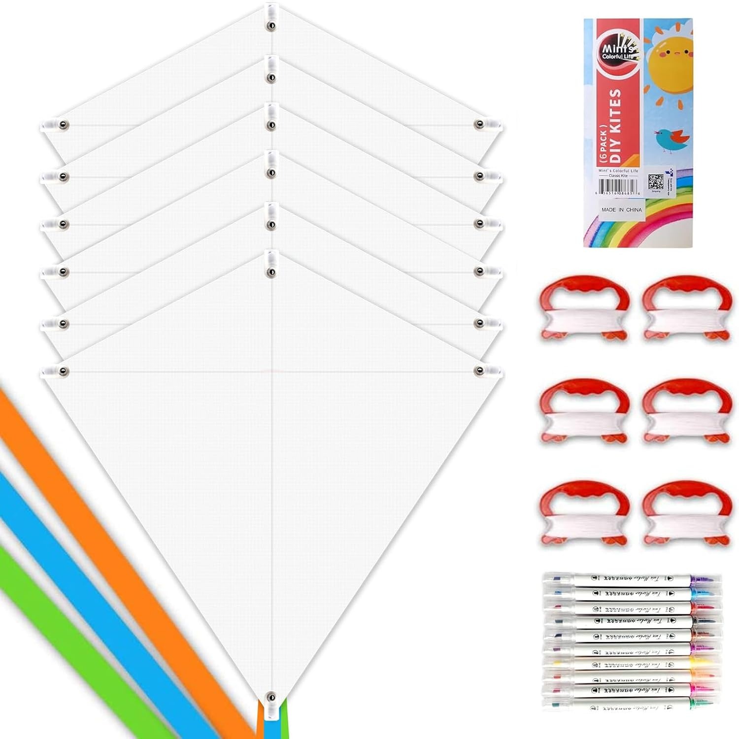 DIY Kite Making Kit, 6 Pack Decorate-Your-Own Diamond Kites: image 1