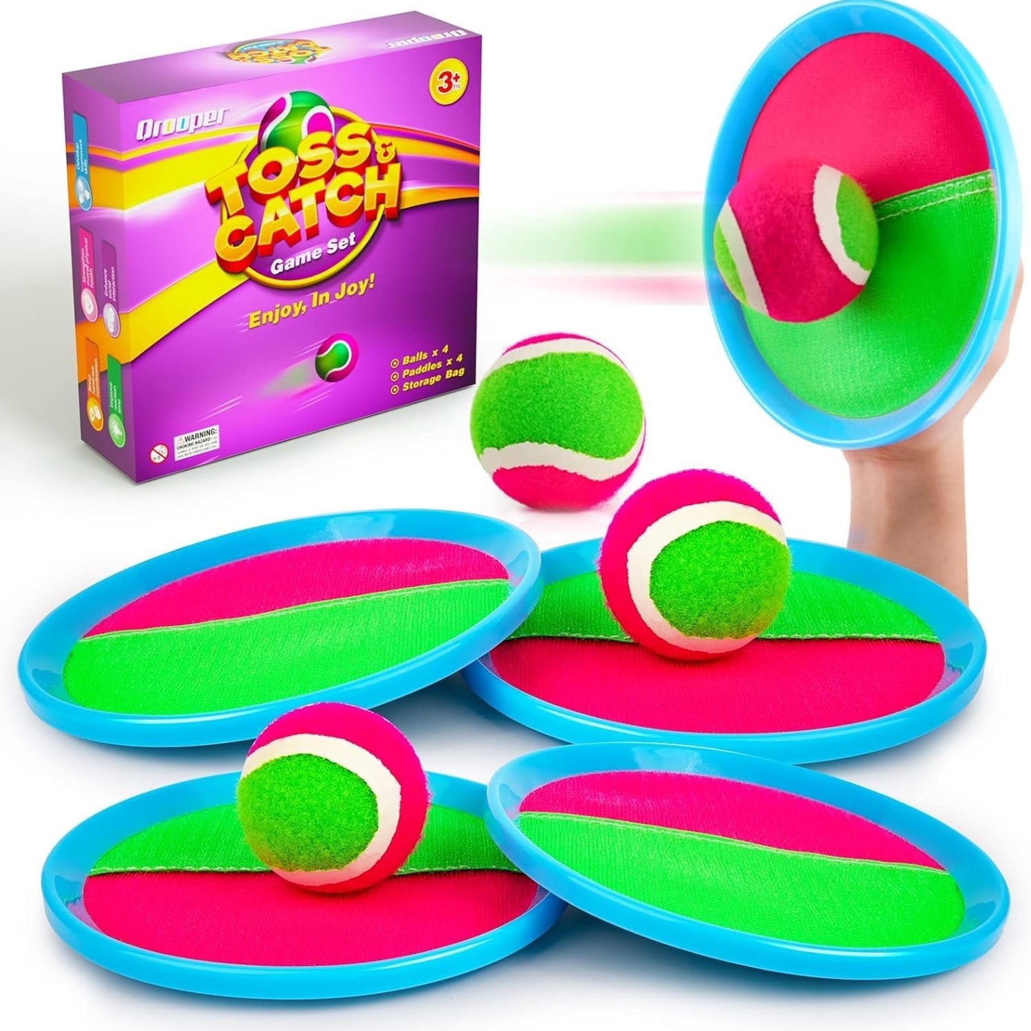 Toss and Catch Game Set with 4 Paddles, 4 Sticky Balls and Storage Bag: image 1