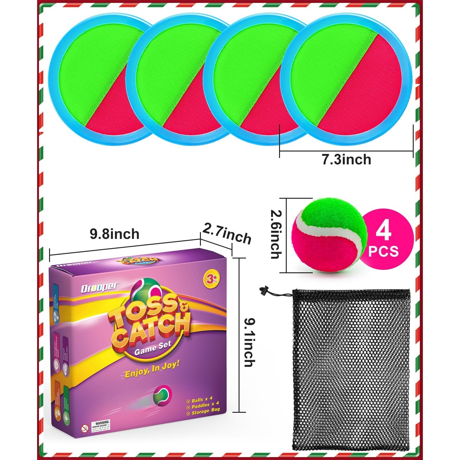 Toss and Catch Game Set with 4 Paddles, 4 Sticky Balls and Storage Bag: image 9