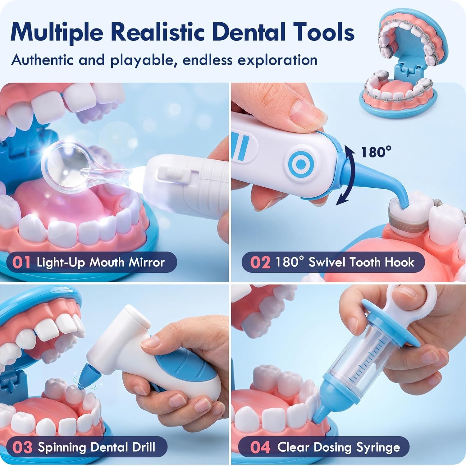 Kids Dentist Play Set with Teeth Model, Braces and Costume