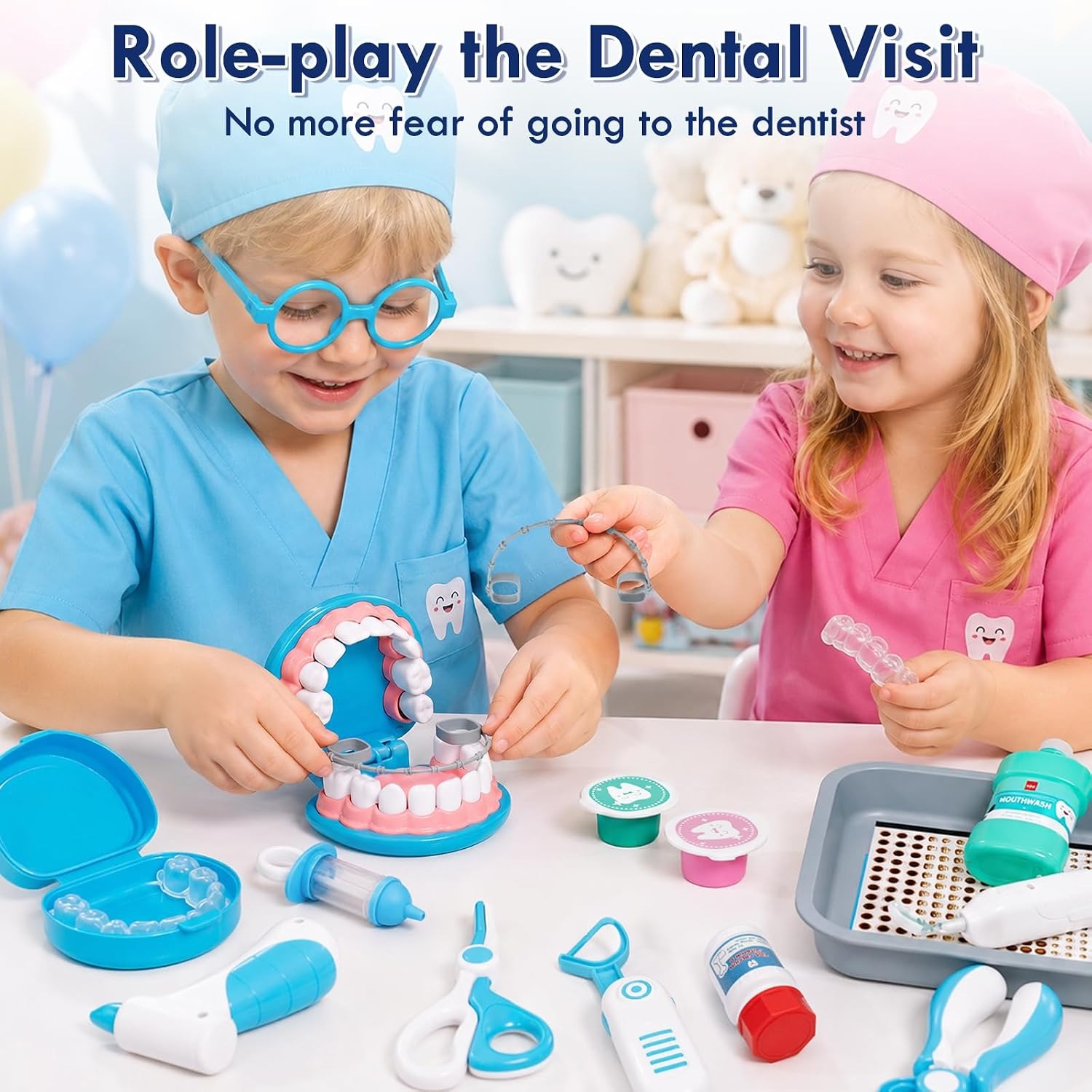 Kids Dentist Play Set with Teeth Model, Braces and Costume