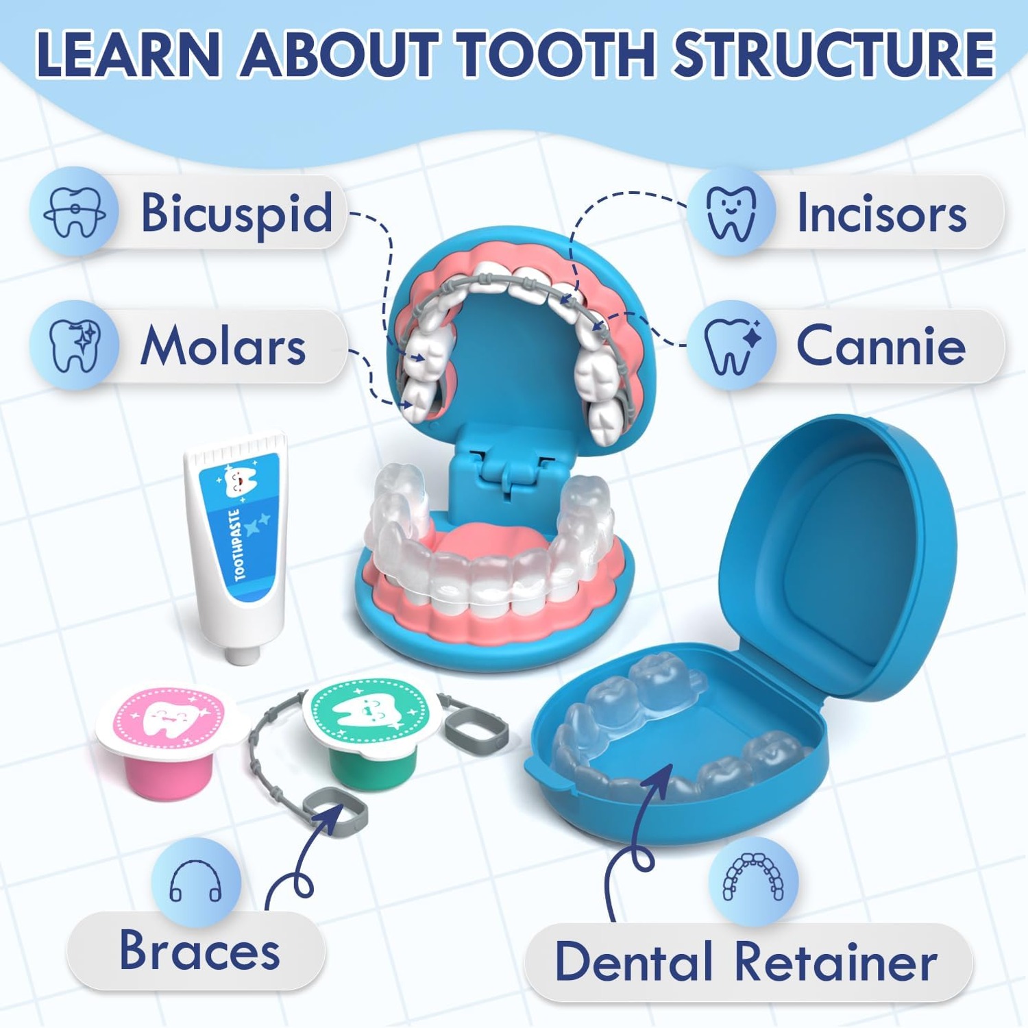 Kids Dentist Play Set with Teeth Model, Braces and Costume: image 8