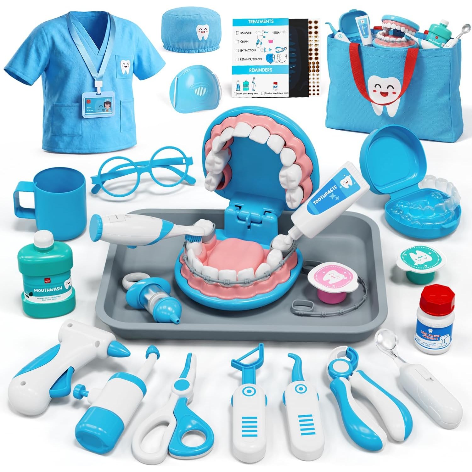 Kids Dentist Play Set with Teeth Model, Braces and Costume