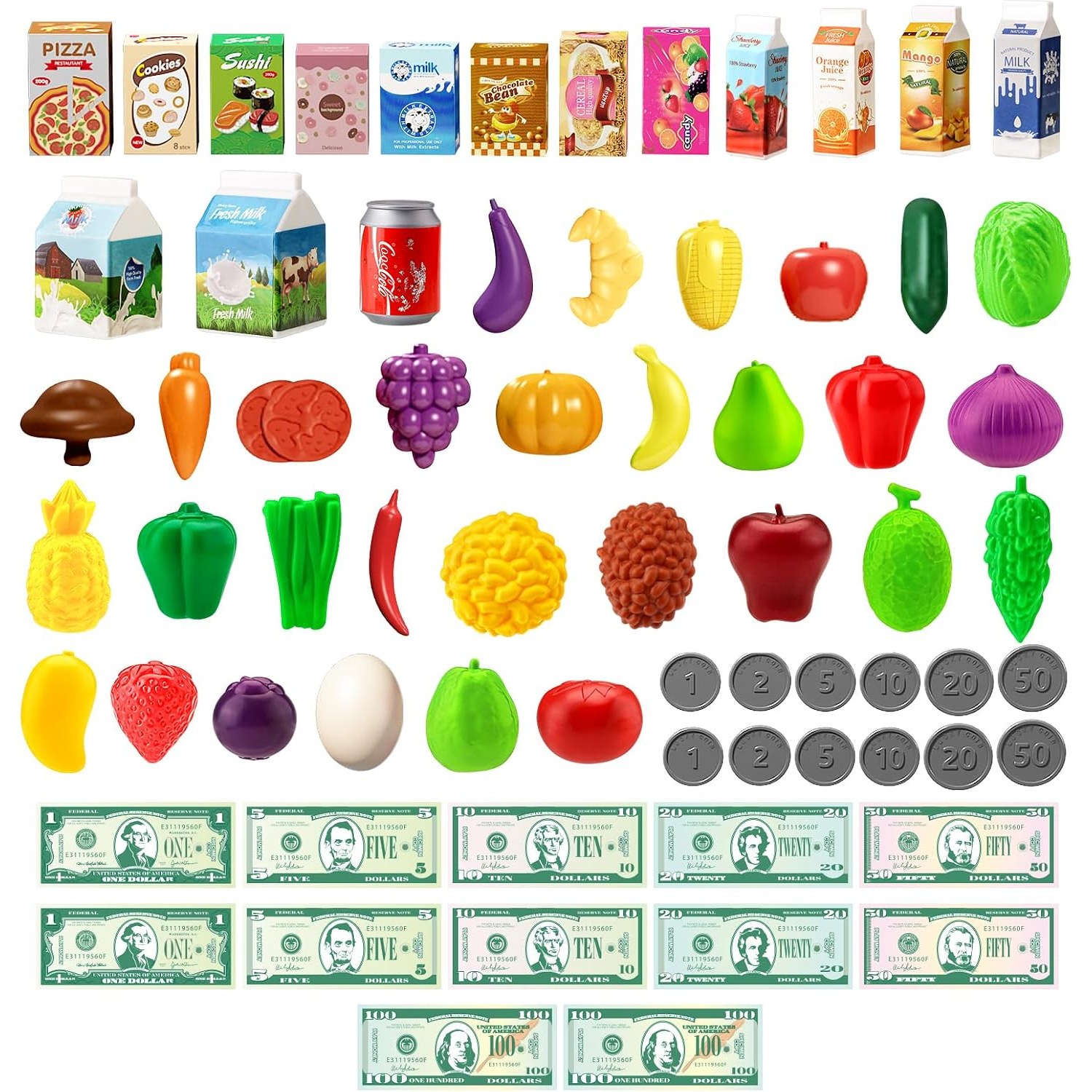 Kids Shopping Cart Cart Play Set with Pretend Food