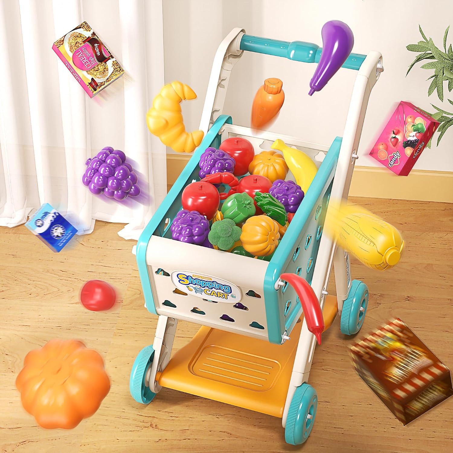 Kids Shopping Cart Cart Play Set with Pretend Food: image 7
