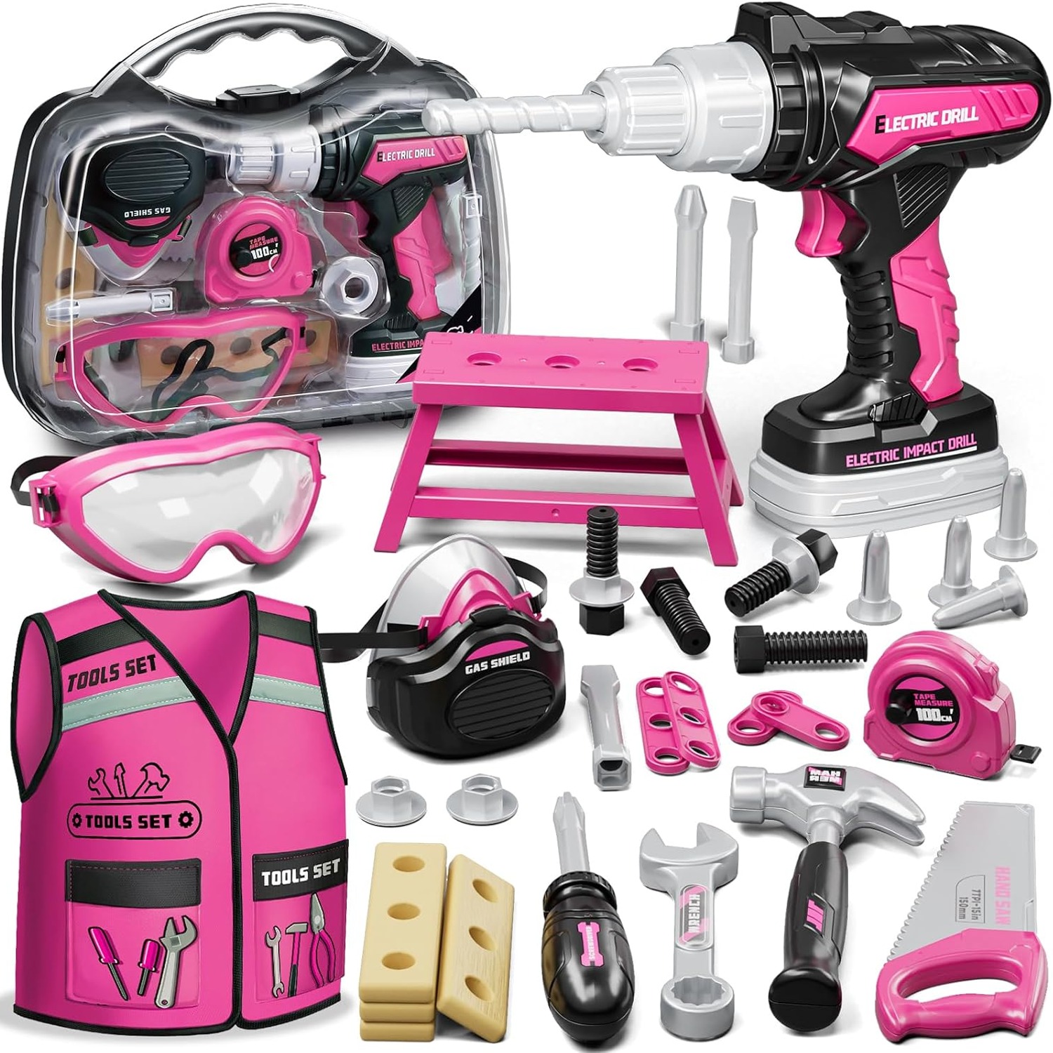 Kids Tool Box with Vest and Toy Drill