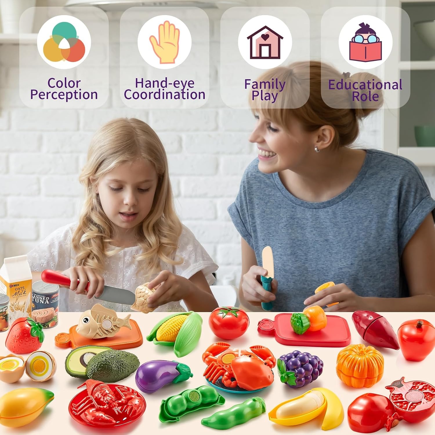 78 Piece Play Food Set with Cutting Fruit, Veggies and Storage Bag