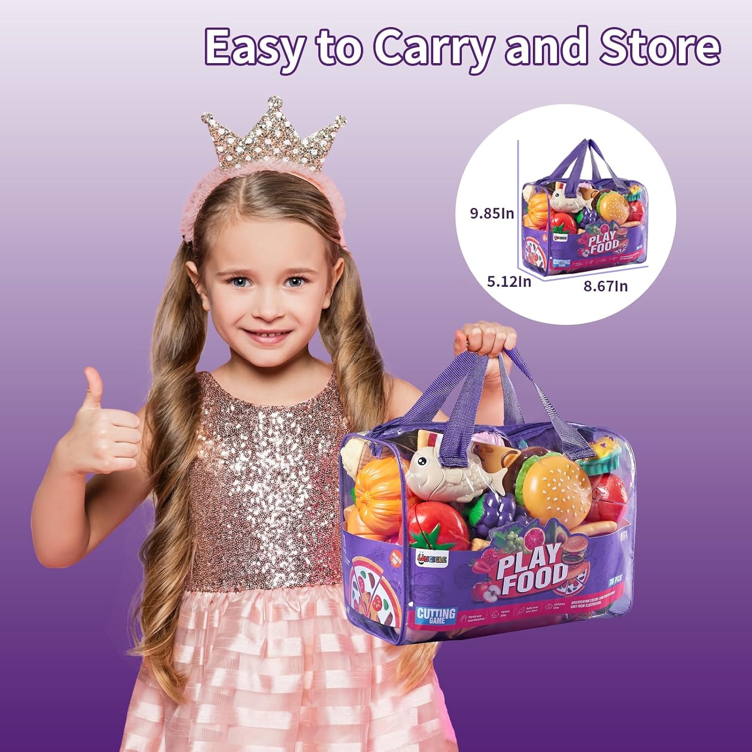 78 Piece Play Food Set with Cutting Fruit, Veggies and Storage Bag