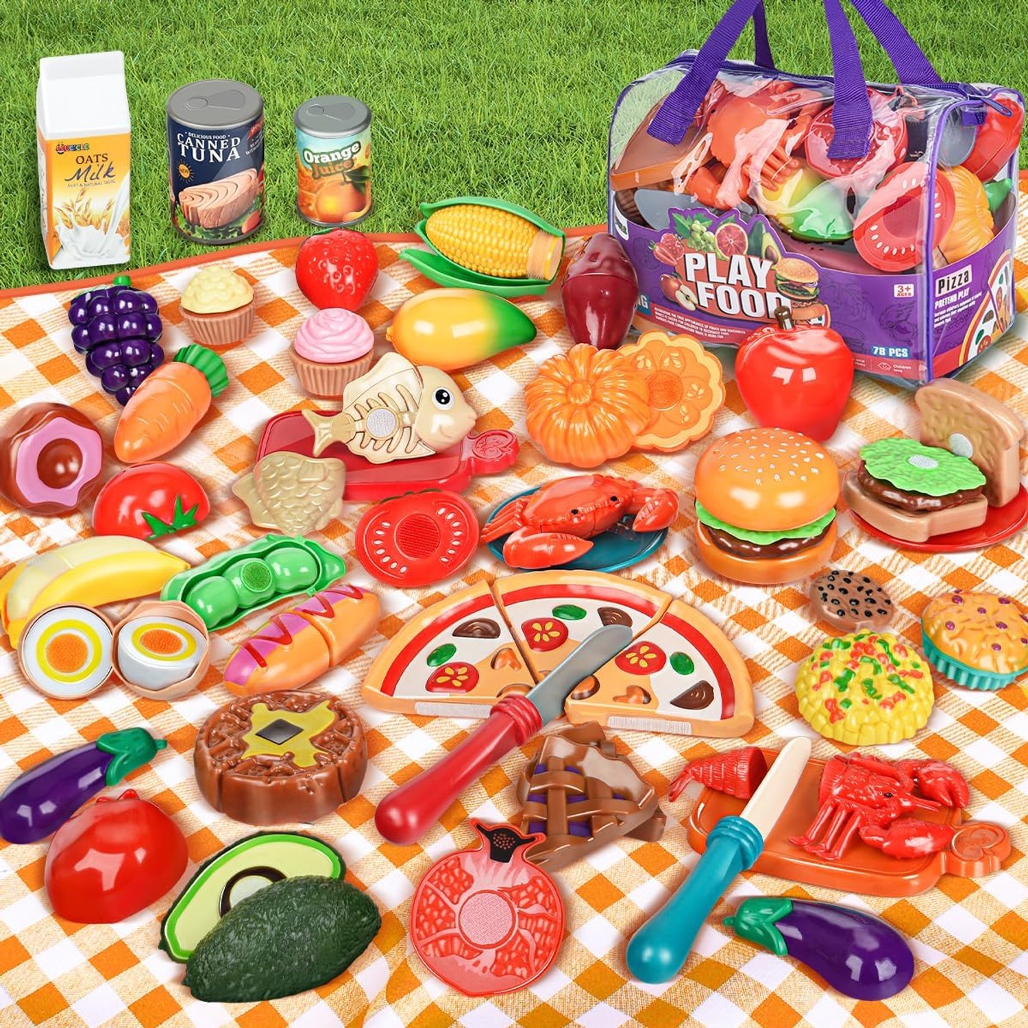 78 Piece Play Food Set with Cutting Fruit, Veggies and Storage Bag: image 7