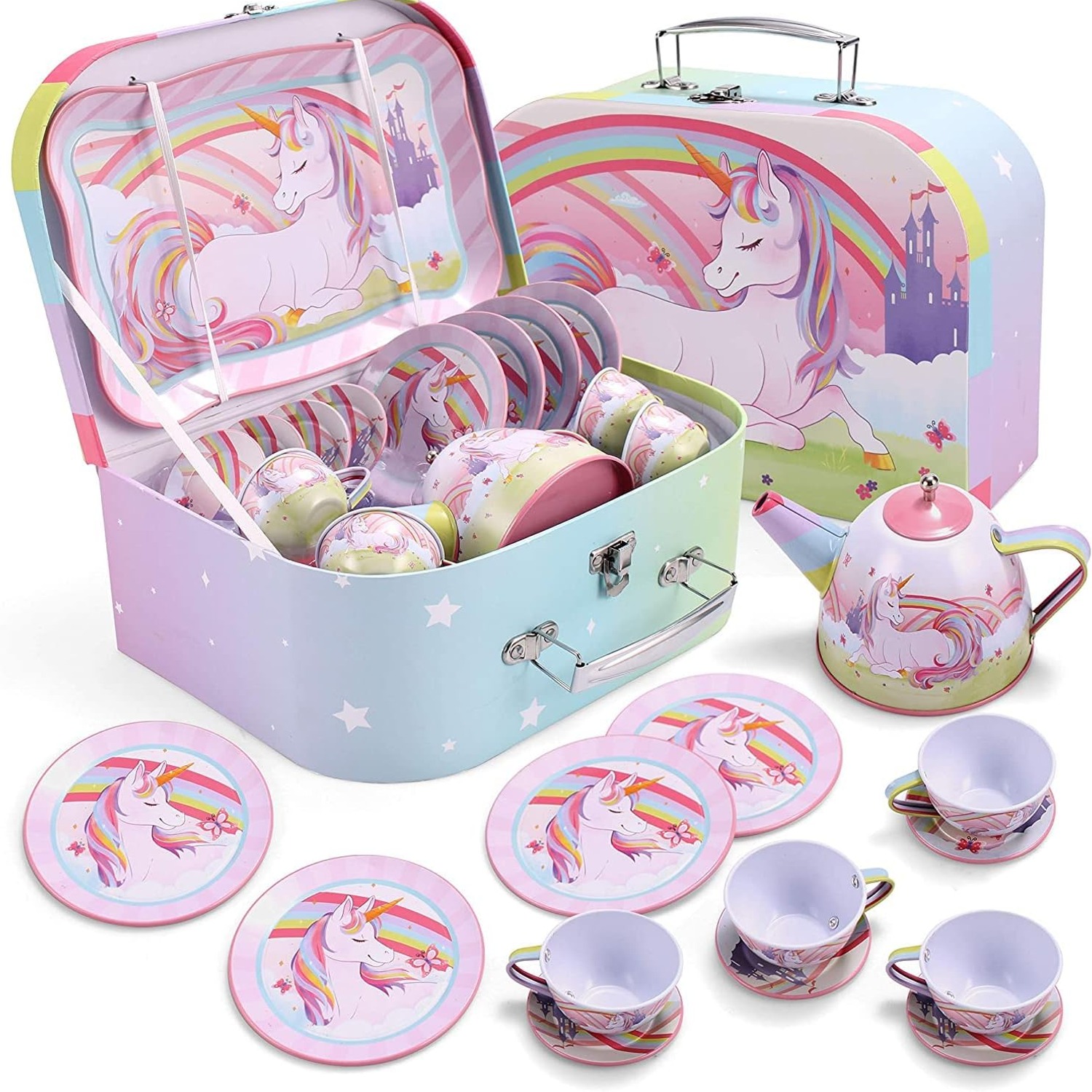 Tin Tea Party Set with Unicorn Carry Case (15 Pieces): image 1