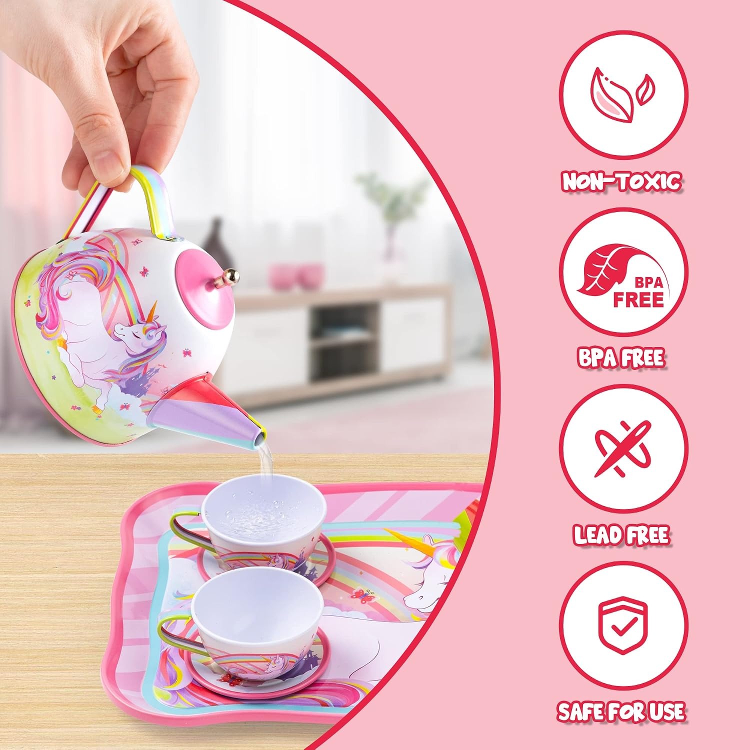 Tin Tea Party Set with Unicorn Carry Case (15 Pieces)