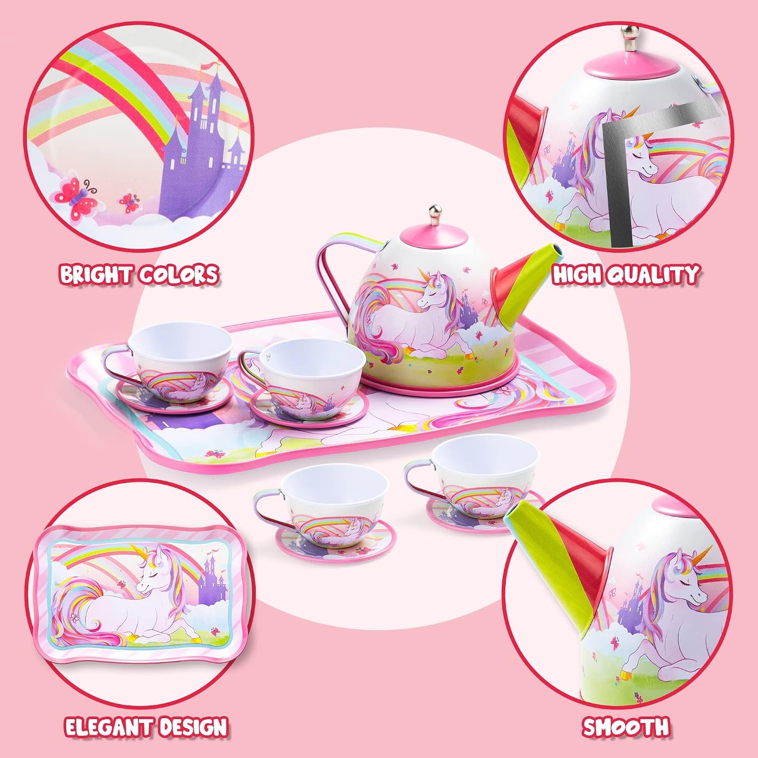 Tin Tea Party Set with Unicorn Carry Case (15 Pieces)