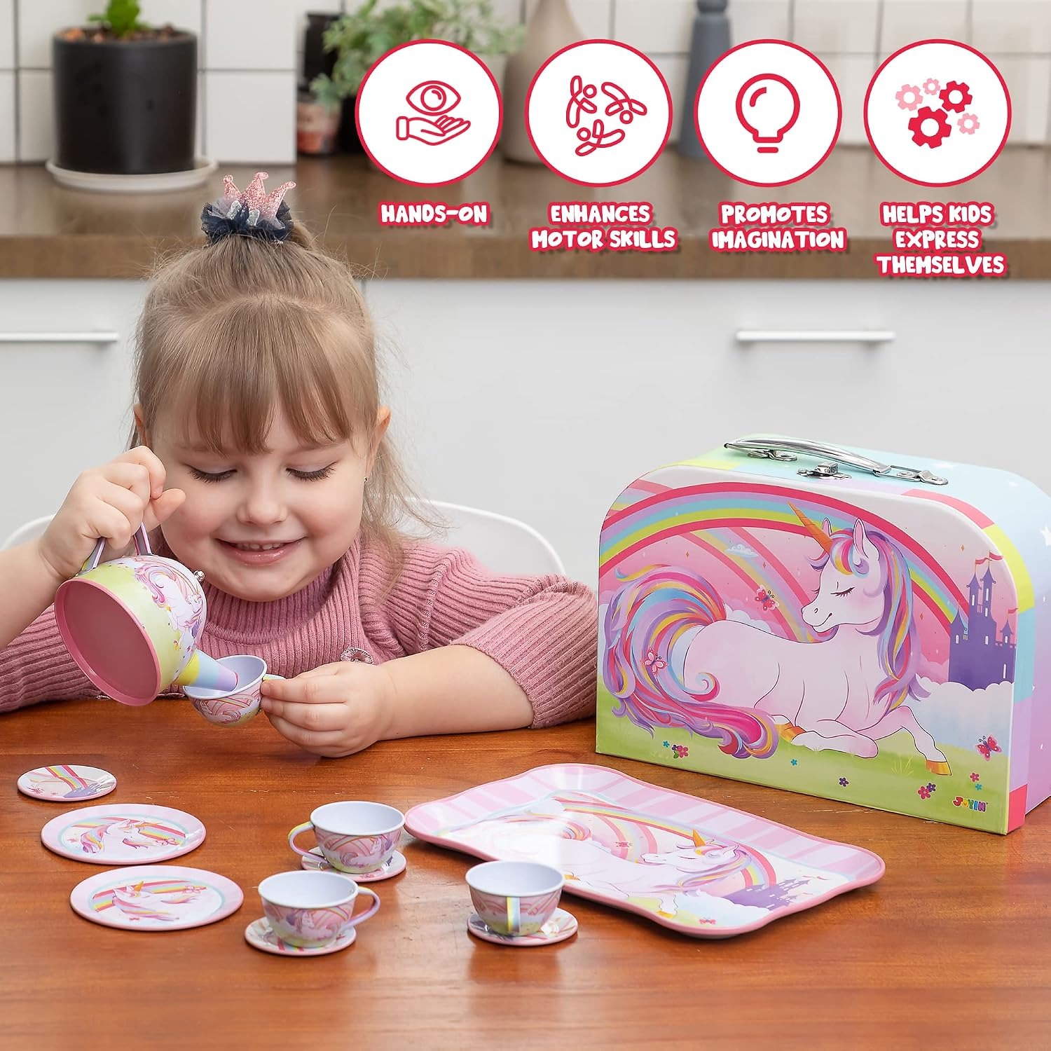 Tin Tea Party Set with Unicorn Carry Case (15 Pieces)