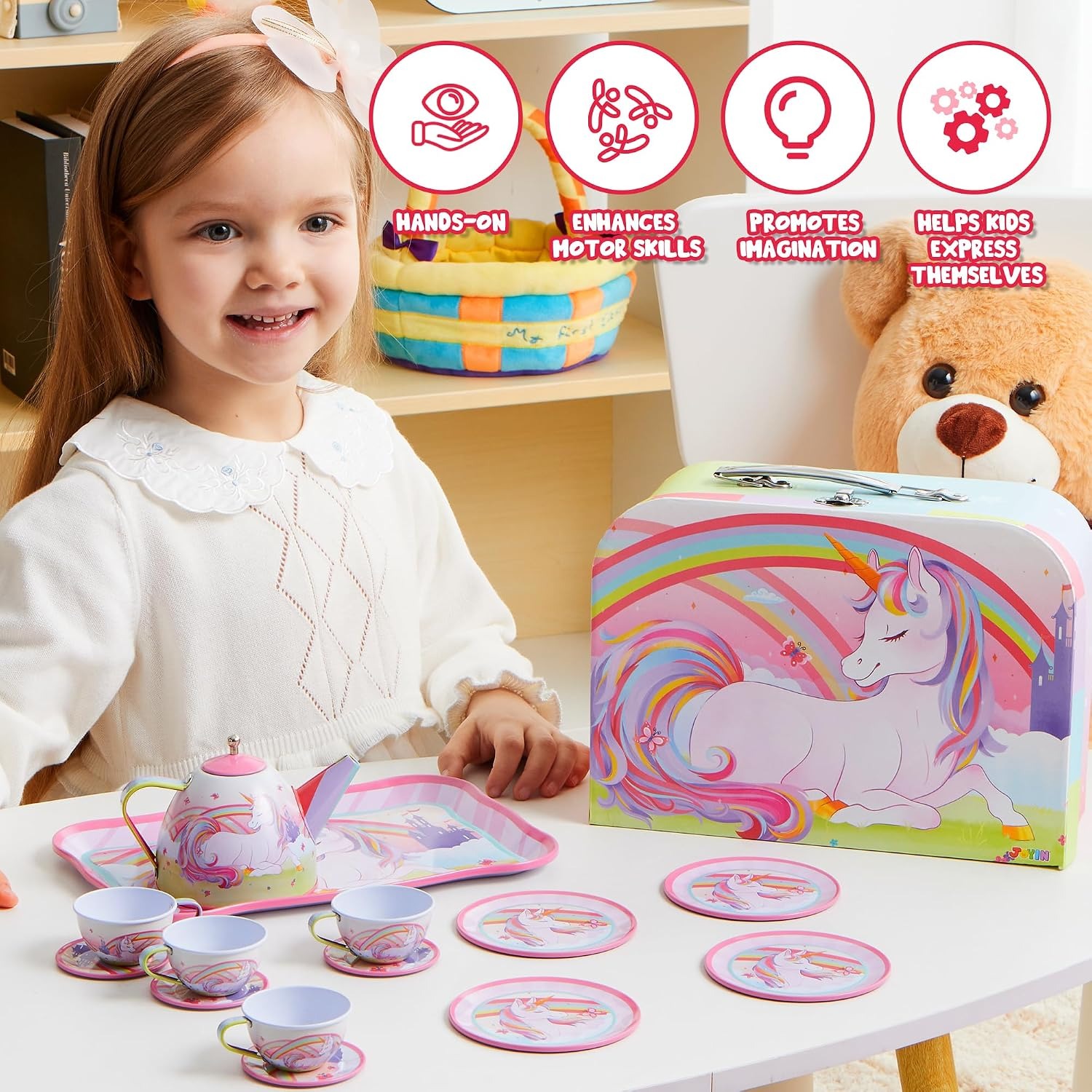 Tin Tea Party Set with Unicorn Carry Case (15 Pieces)