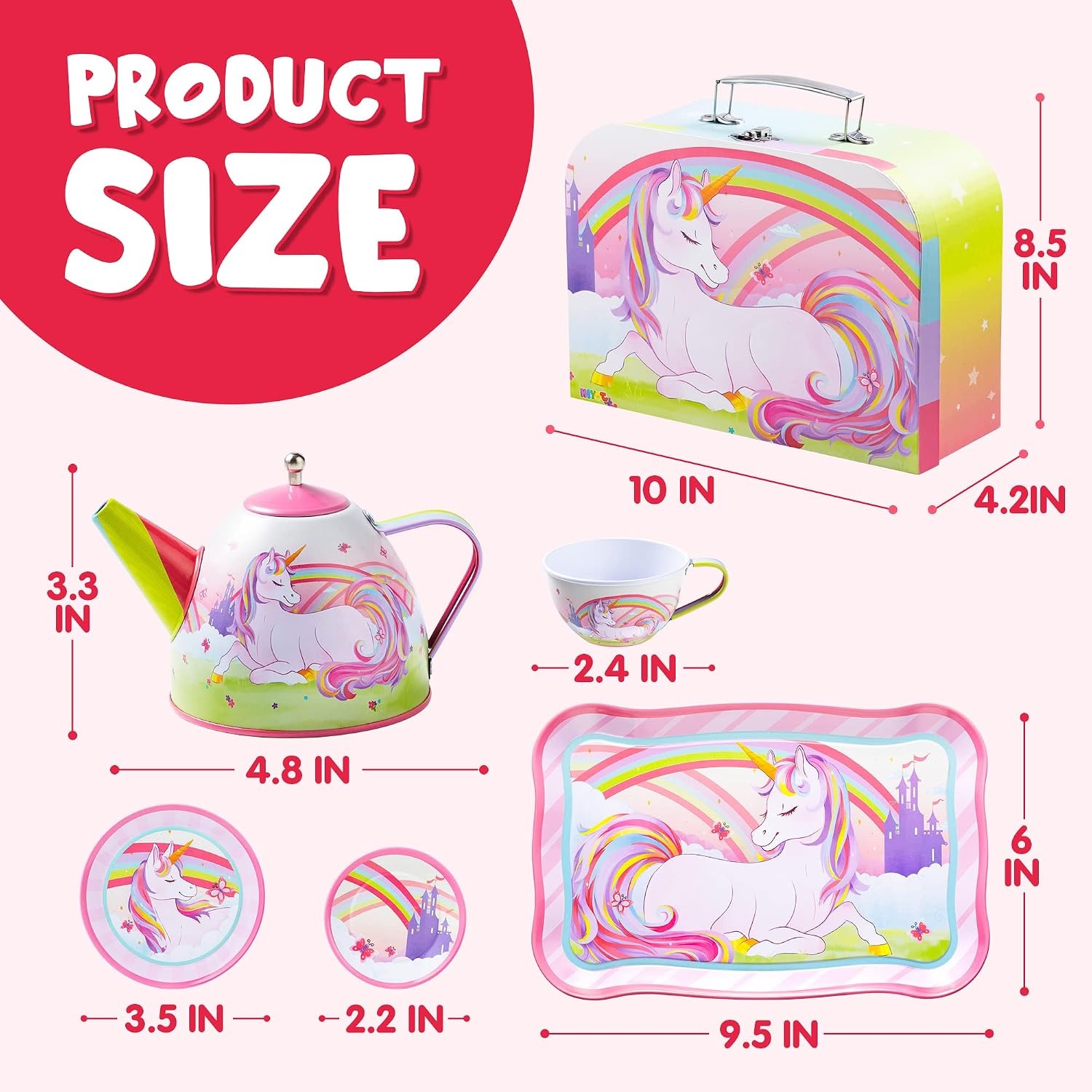 Tin Tea Party Set with Unicorn Carry Case (15 Pieces): image 7