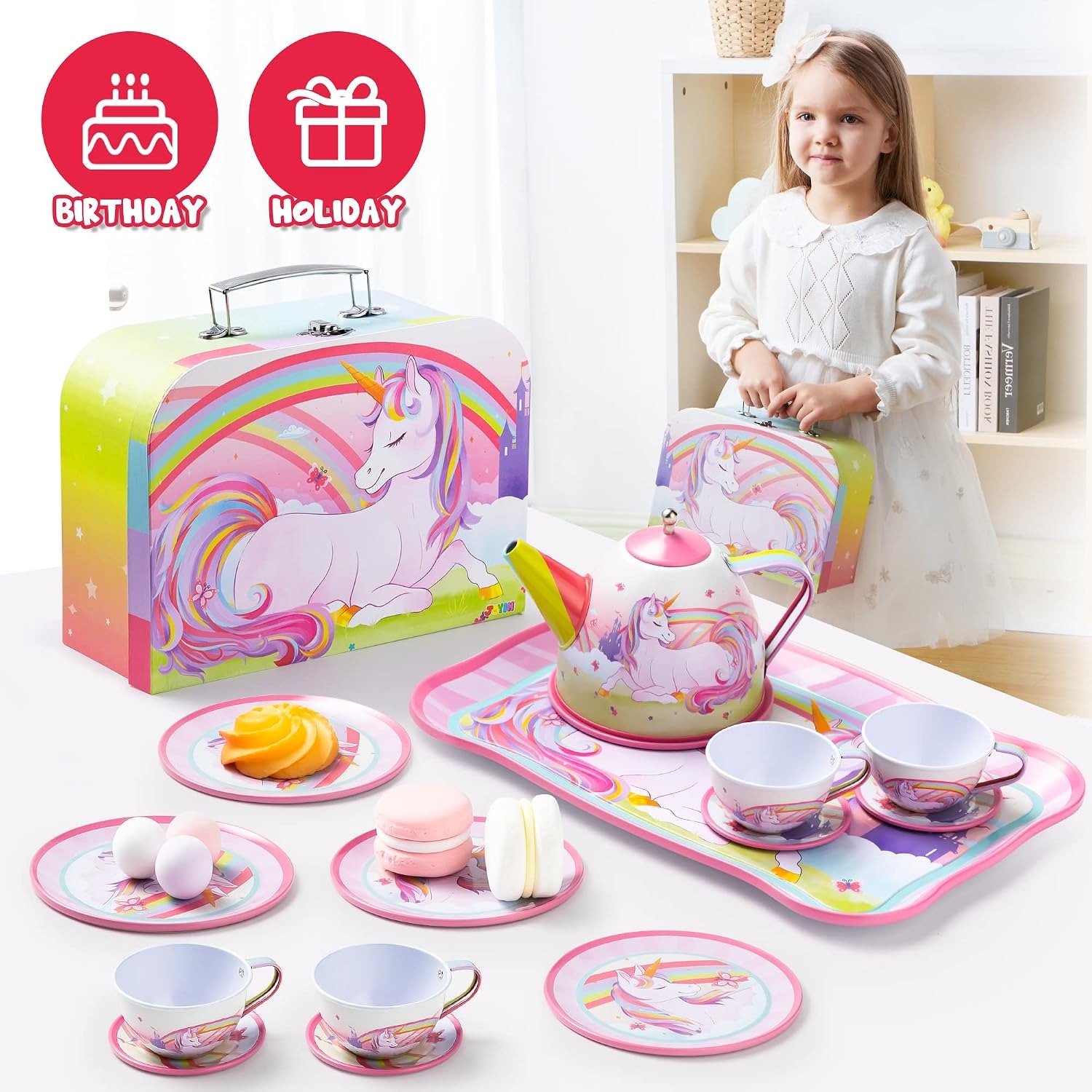 Tin Tea Party Set with Unicorn Carry Case (15 Pieces): image 8