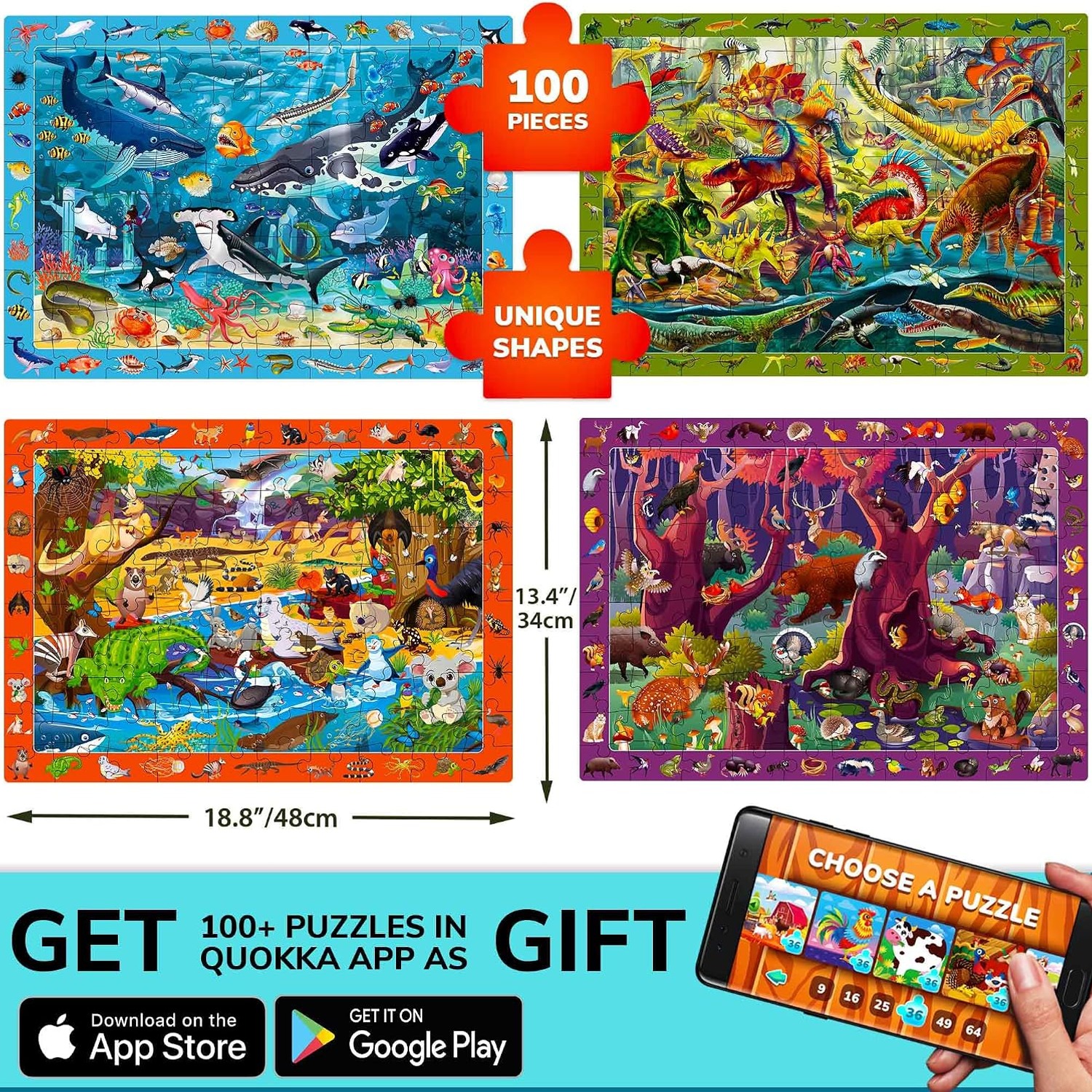 100 Piece Puzzles 4 Pack with Animals and Dinosaurs: image 5