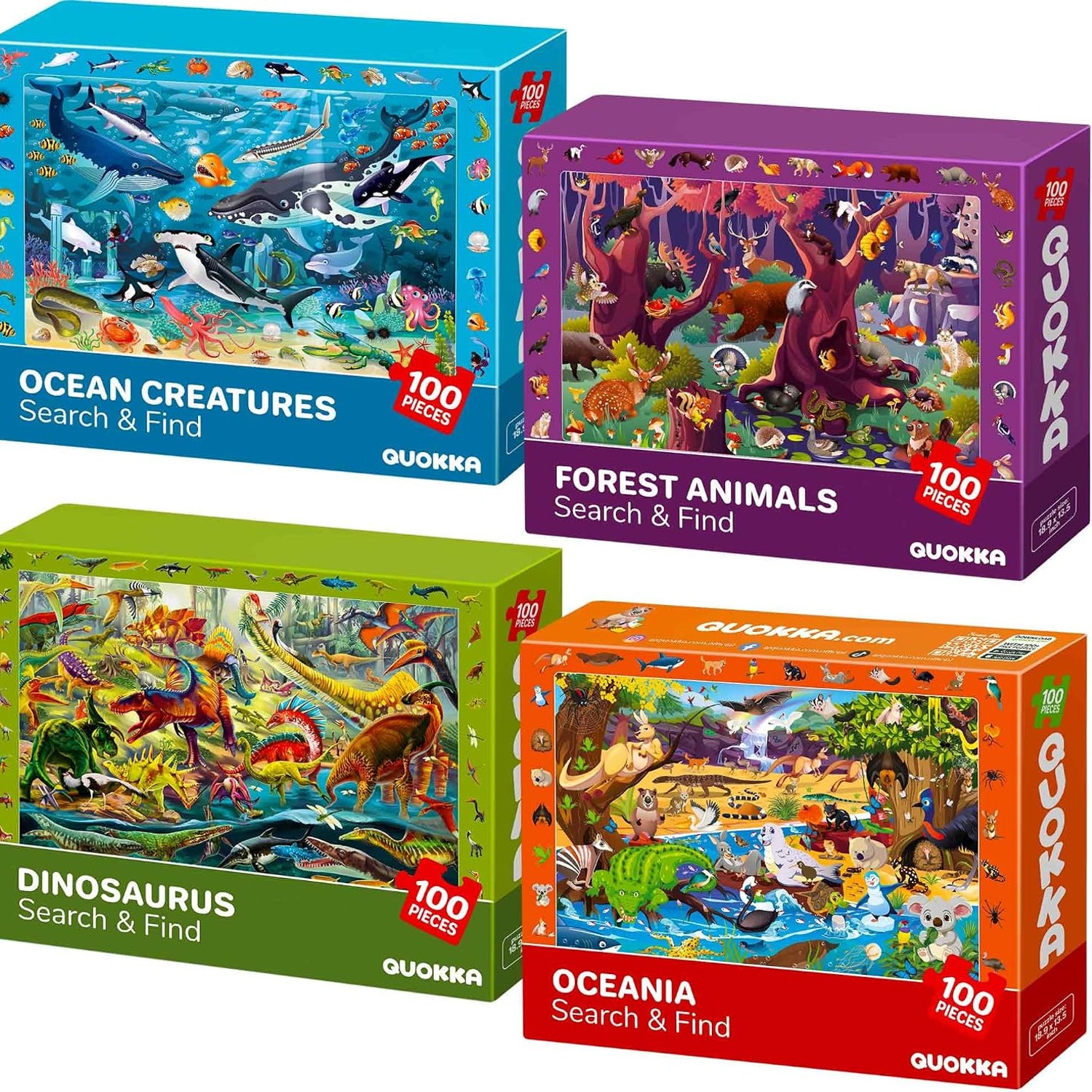 100 Piece Puzzles 4 Pack with Animals and Dinosaurs