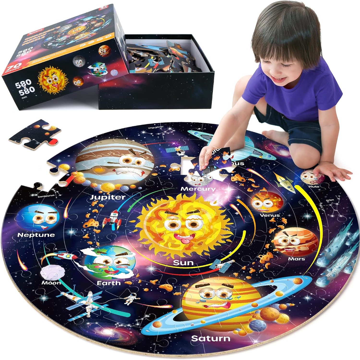 Solar System Floor Puzzle 70 Piece Round Jigsaw