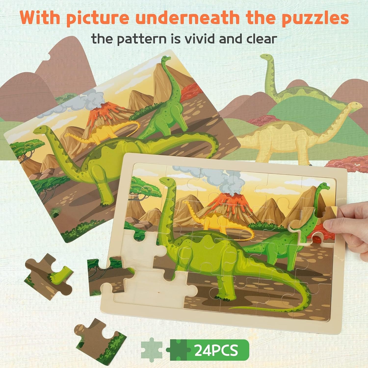Wooden Dinosaur Puzzles 4-Pack Jigsaw Set for Kids