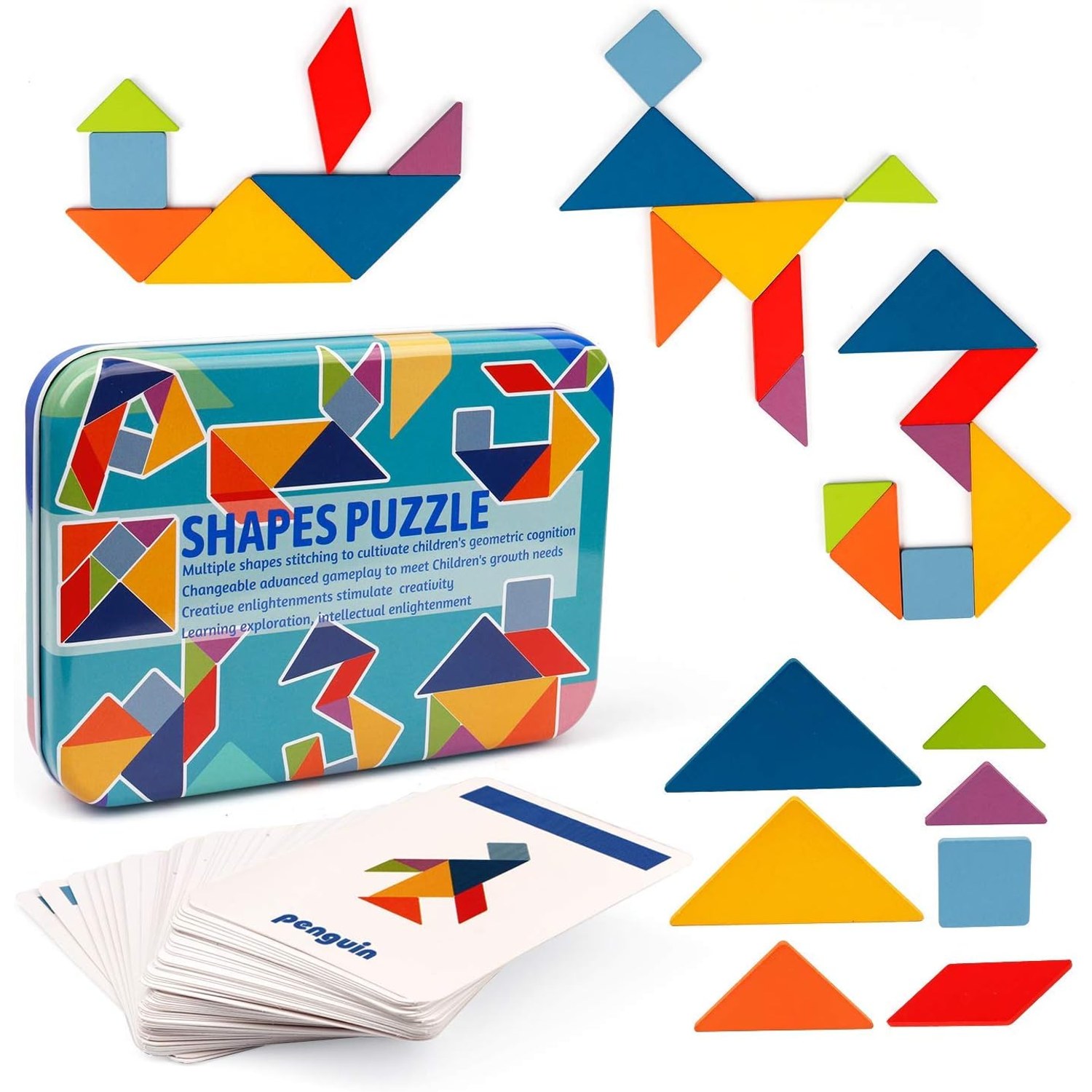 Wooden Tangram Set with 60 Pattern Cards