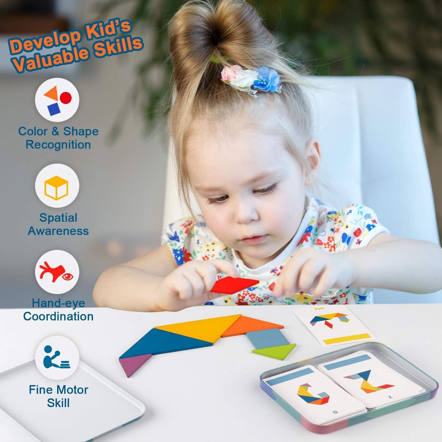 Wooden Tangram Set with 60 Pattern Cards