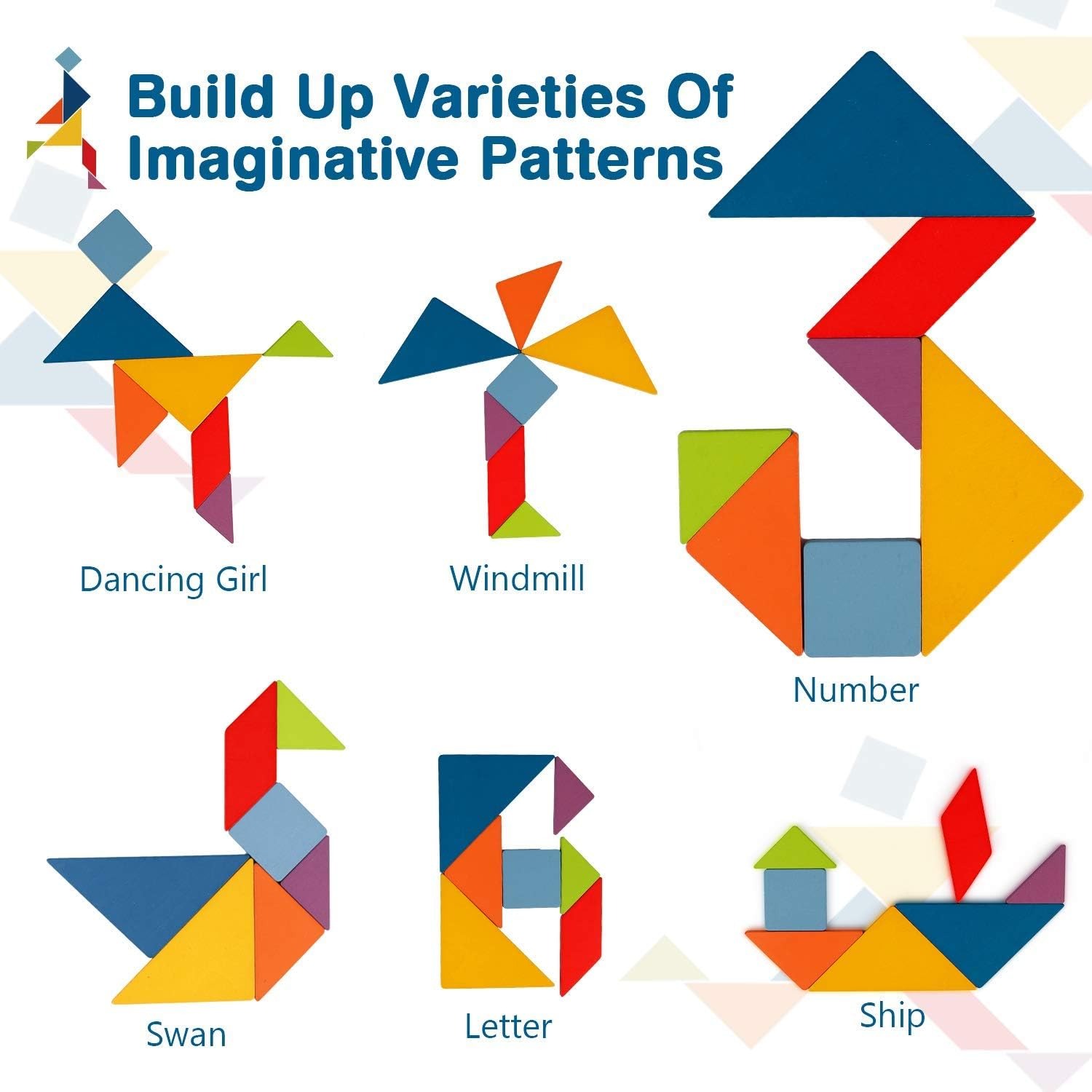 Wooden Tangram Set with 60 Pattern Cards