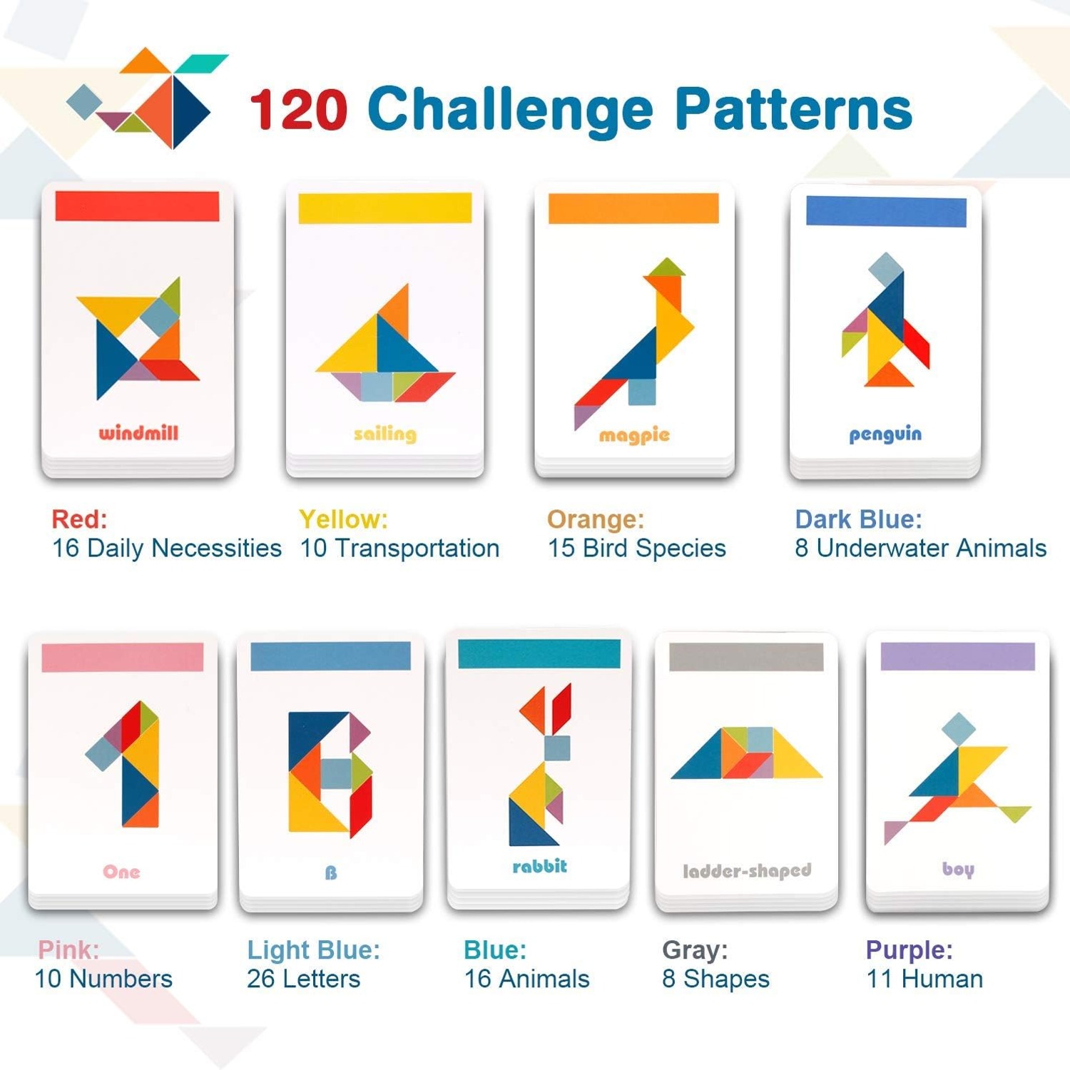 Wooden Tangram Set with 60 Pattern Cards