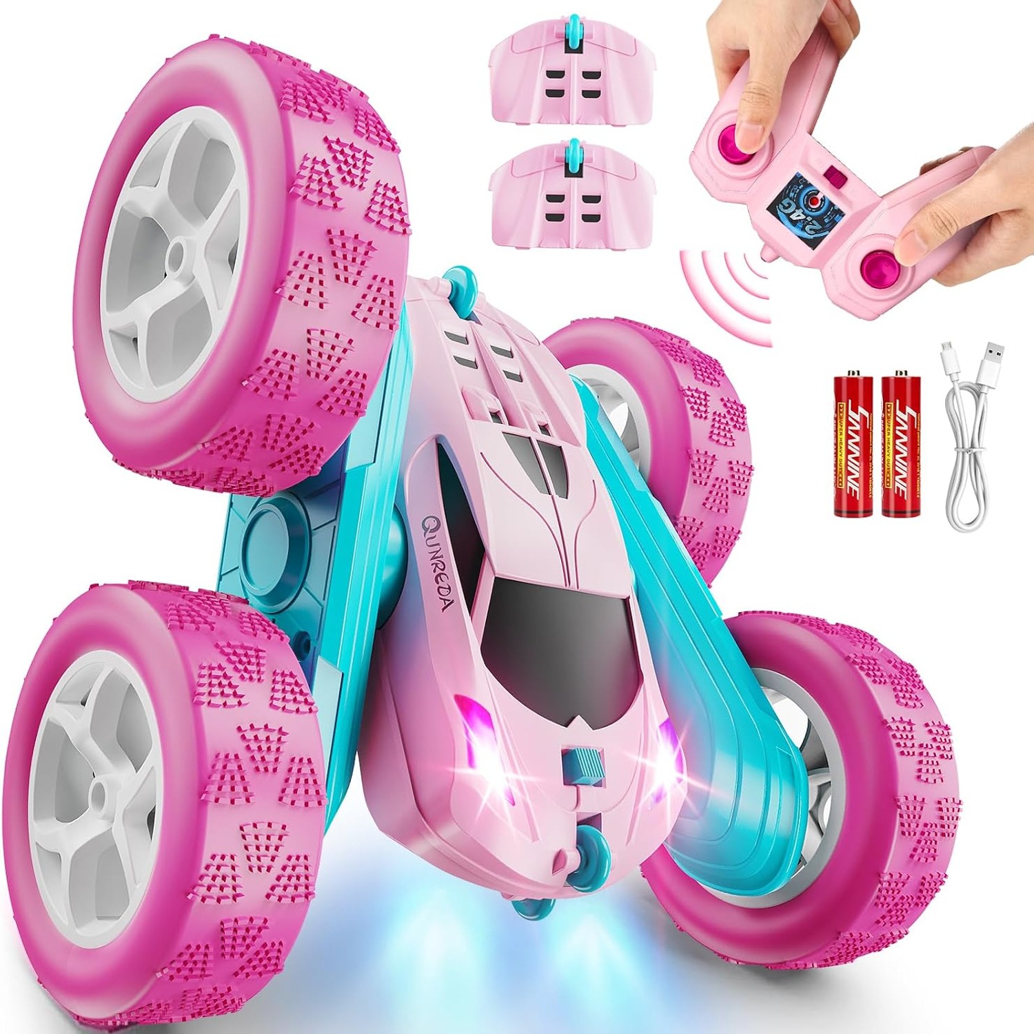 Pink RC Stunt Car with Double-Sided 360 Flips